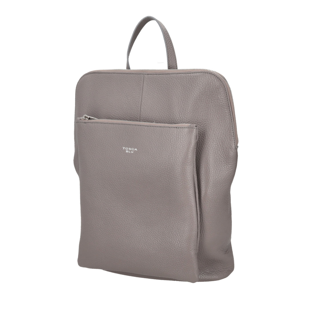 LIGHT GREY LEATHER BACKPACK WITH ZIPPER CLOSURE