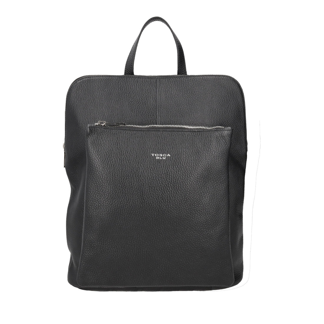 BLACK LEATHER BACKPACK WITH ZIPPER CLOSURE
