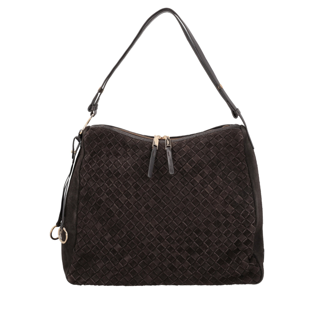 dark brown susan woven shoulder bag in suede