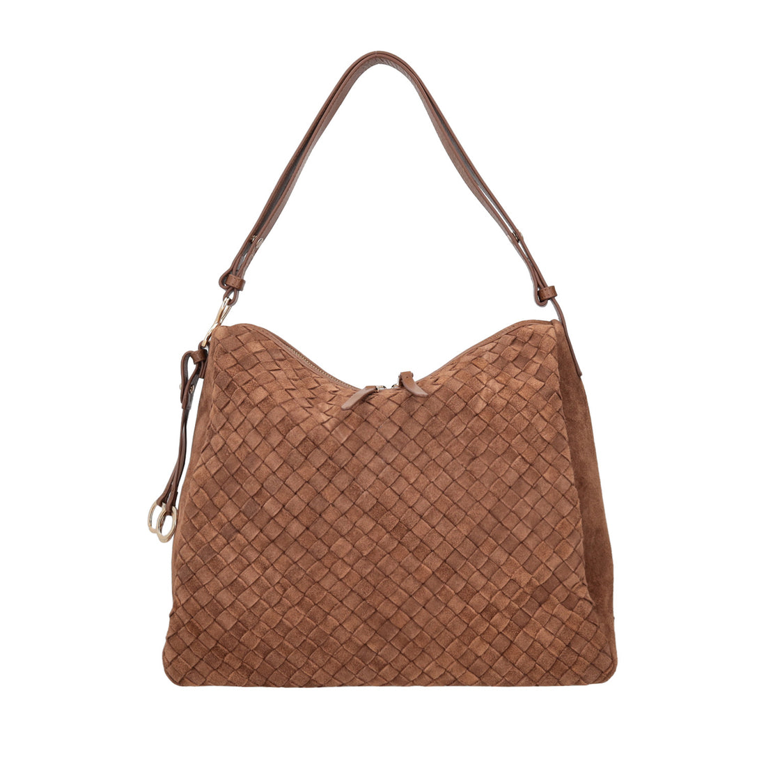 cognac susan woven shoulder bag in suede
