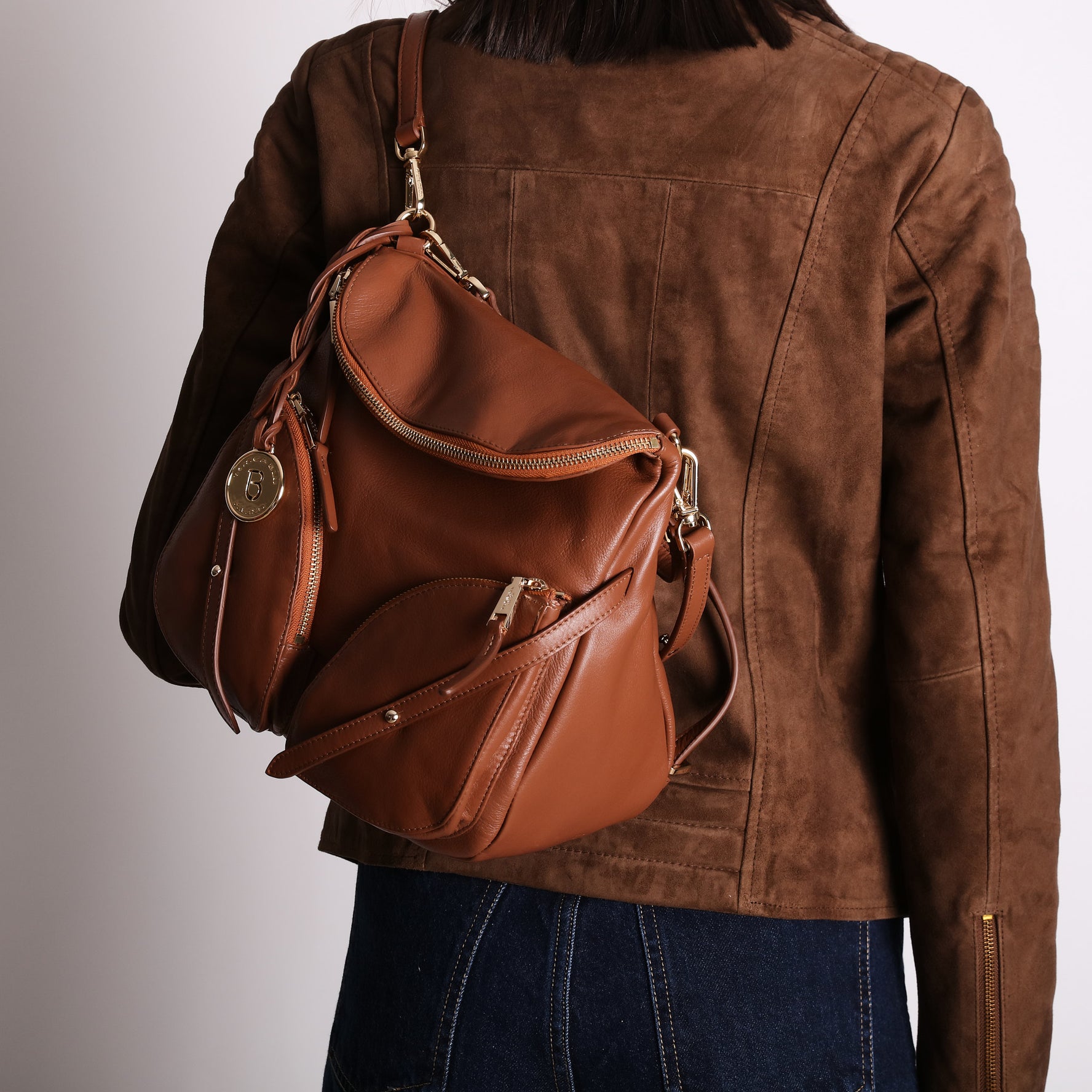 cognac alyson backpack with pockets