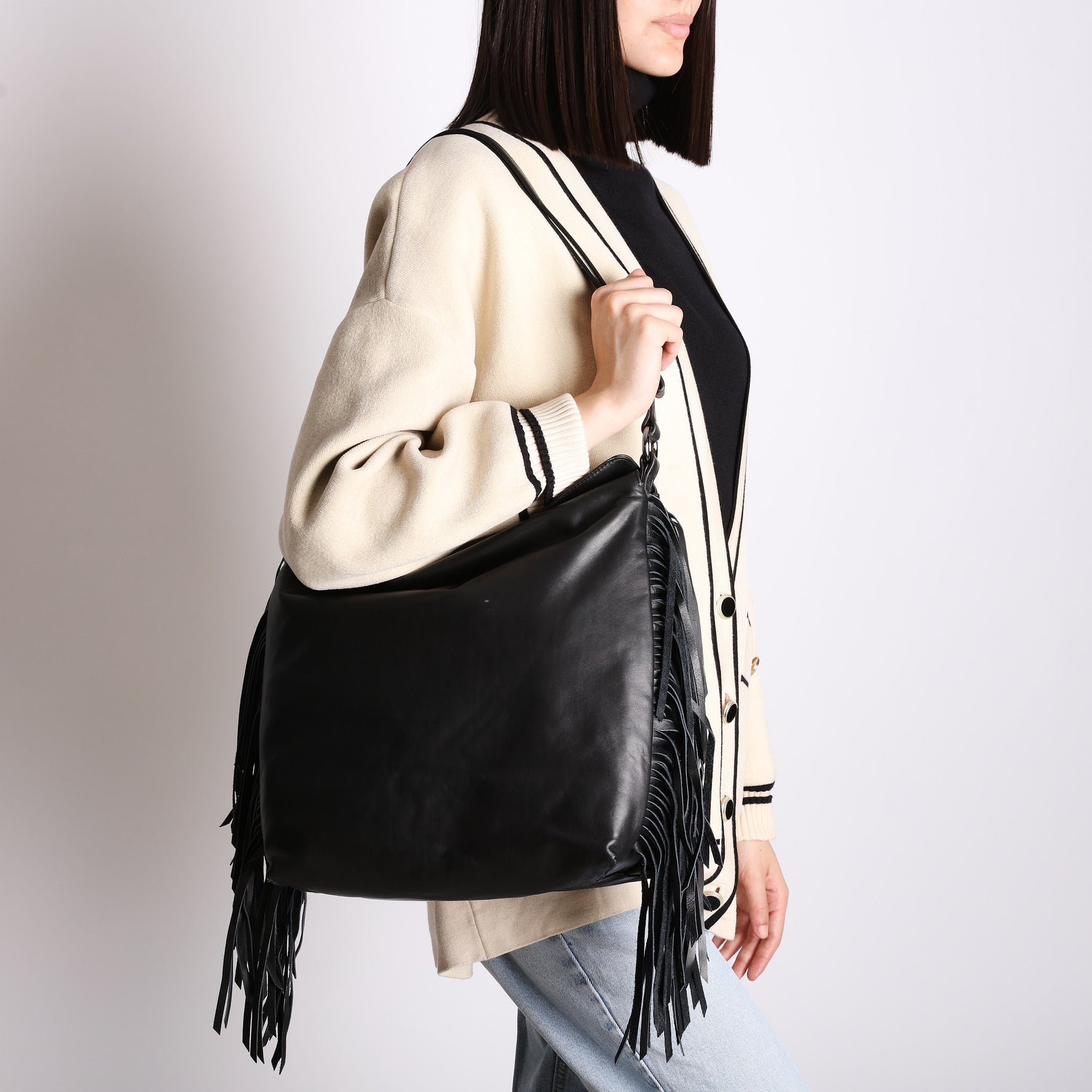 black janet large shoulder bag with fringes
