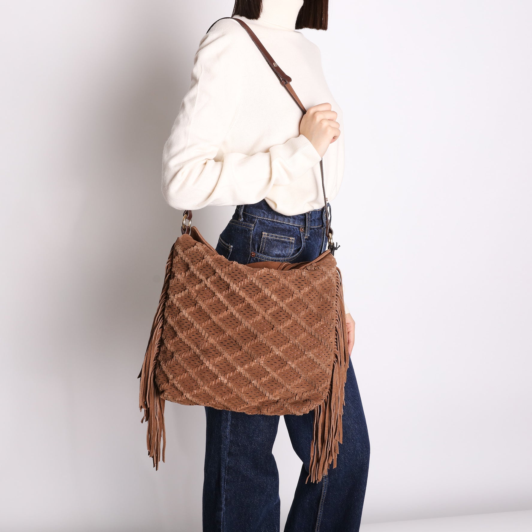 dark brown janet shoulder bag in suede