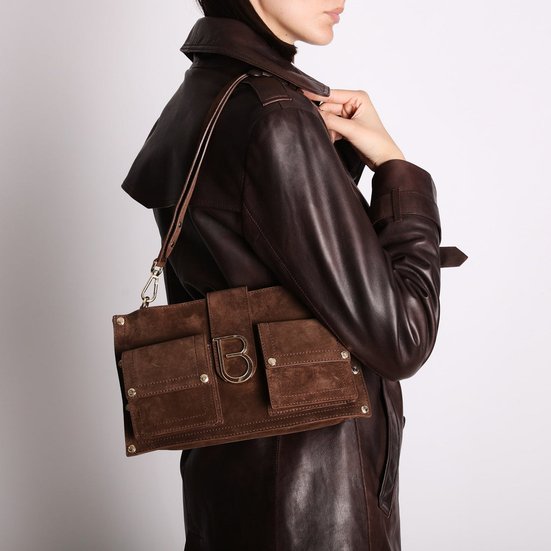 Borsa a tracolla Elodie in pelle scamosciata colore marrone
