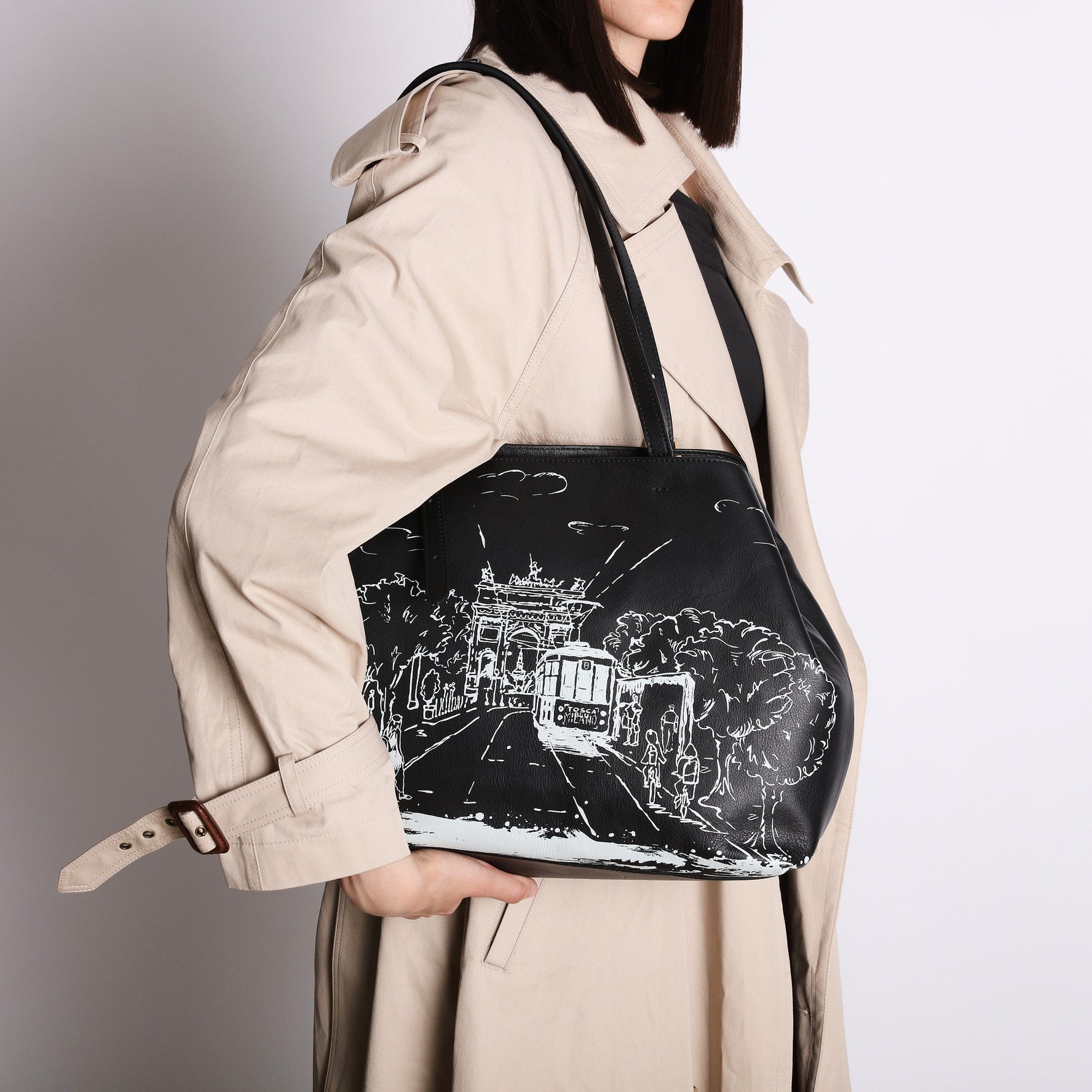 Shopping bag Cindy con stampa colore nero