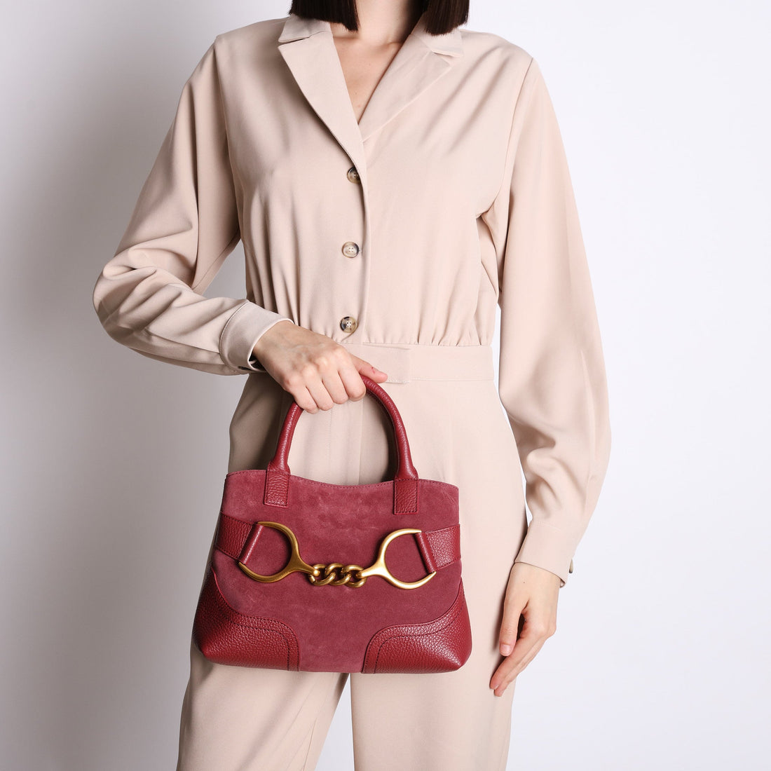 Borsa a mano Cecilia in pelle scamosciata colore bordeaux