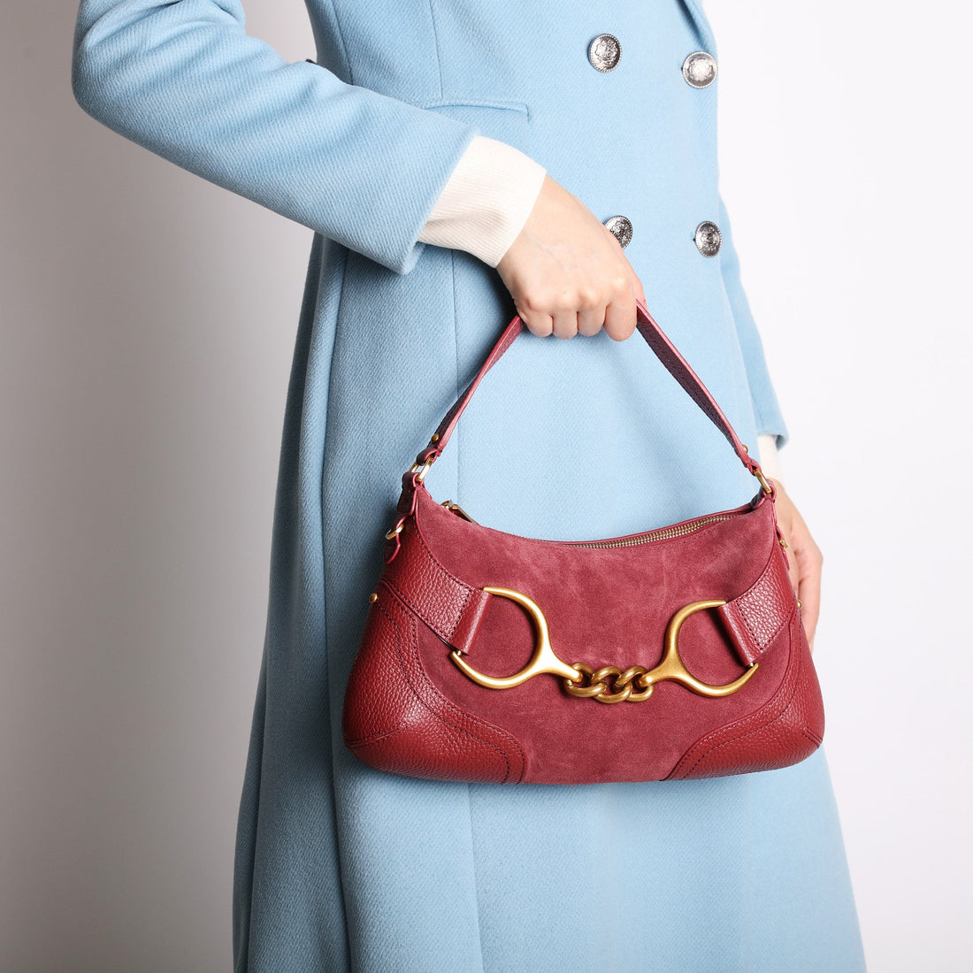 Borsa a tracolla Cecilia in pelle scamosciata colore bordeaux