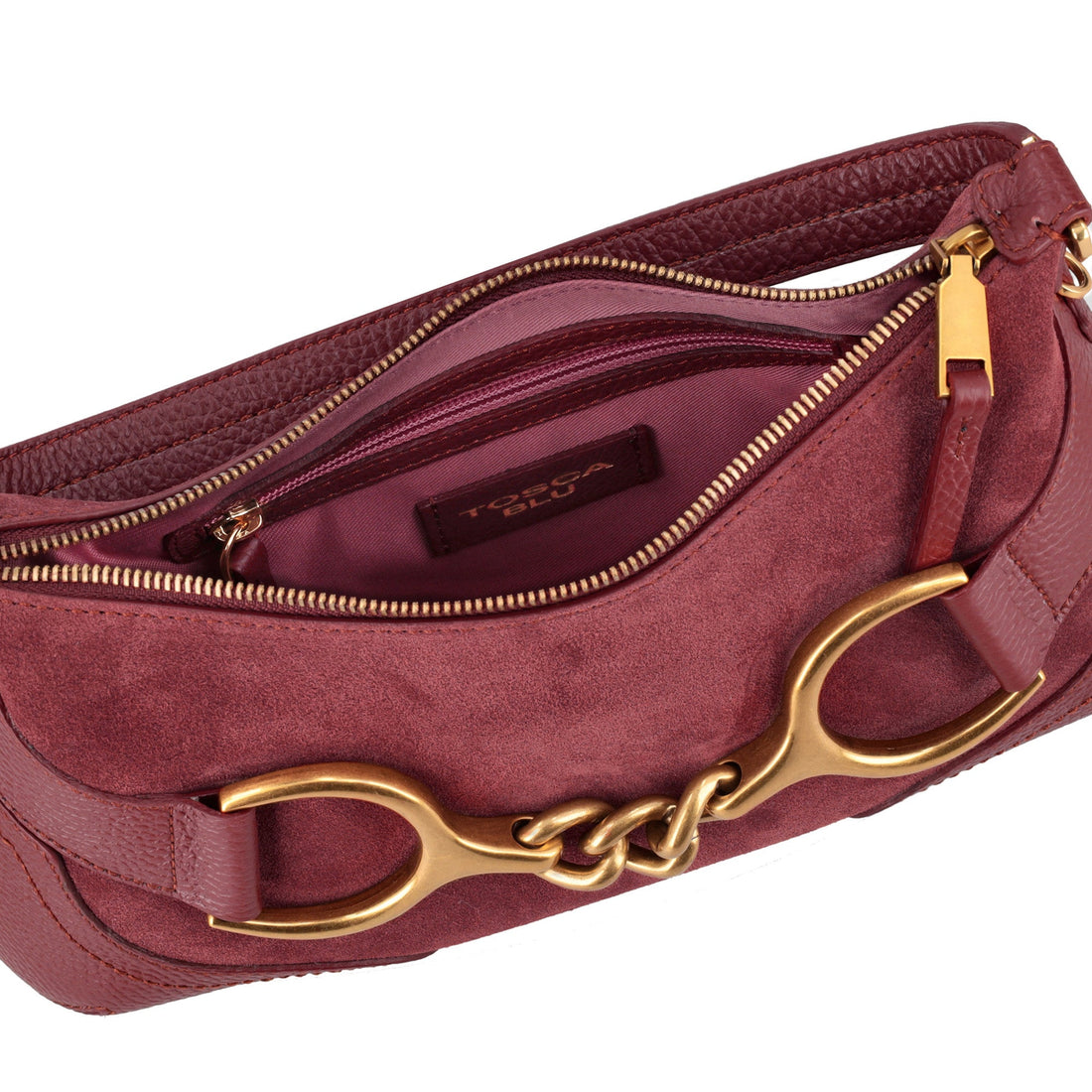 Borsa a tracolla Cecilia in pelle scamosciata colore bordeaux