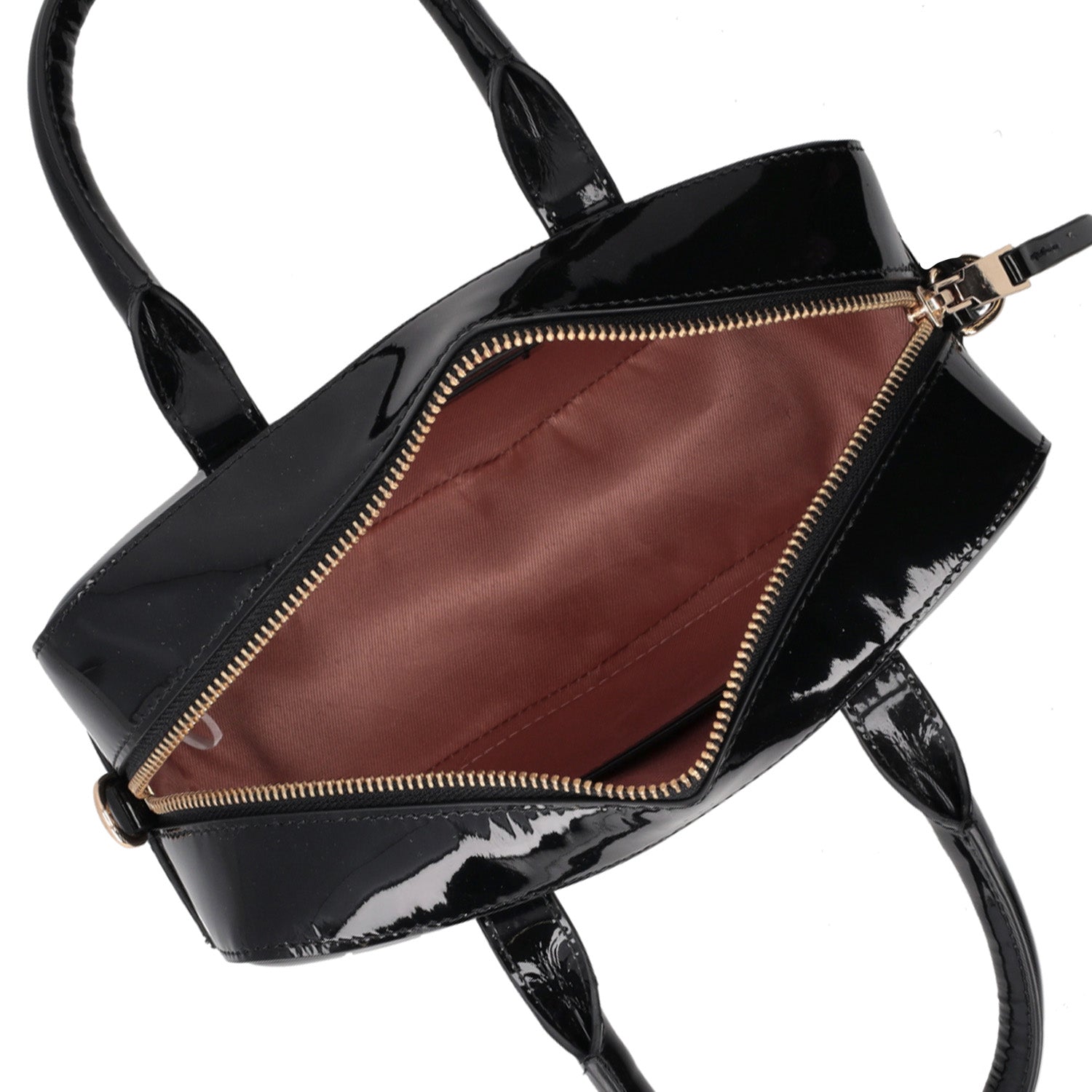 black katherine patent leather bag