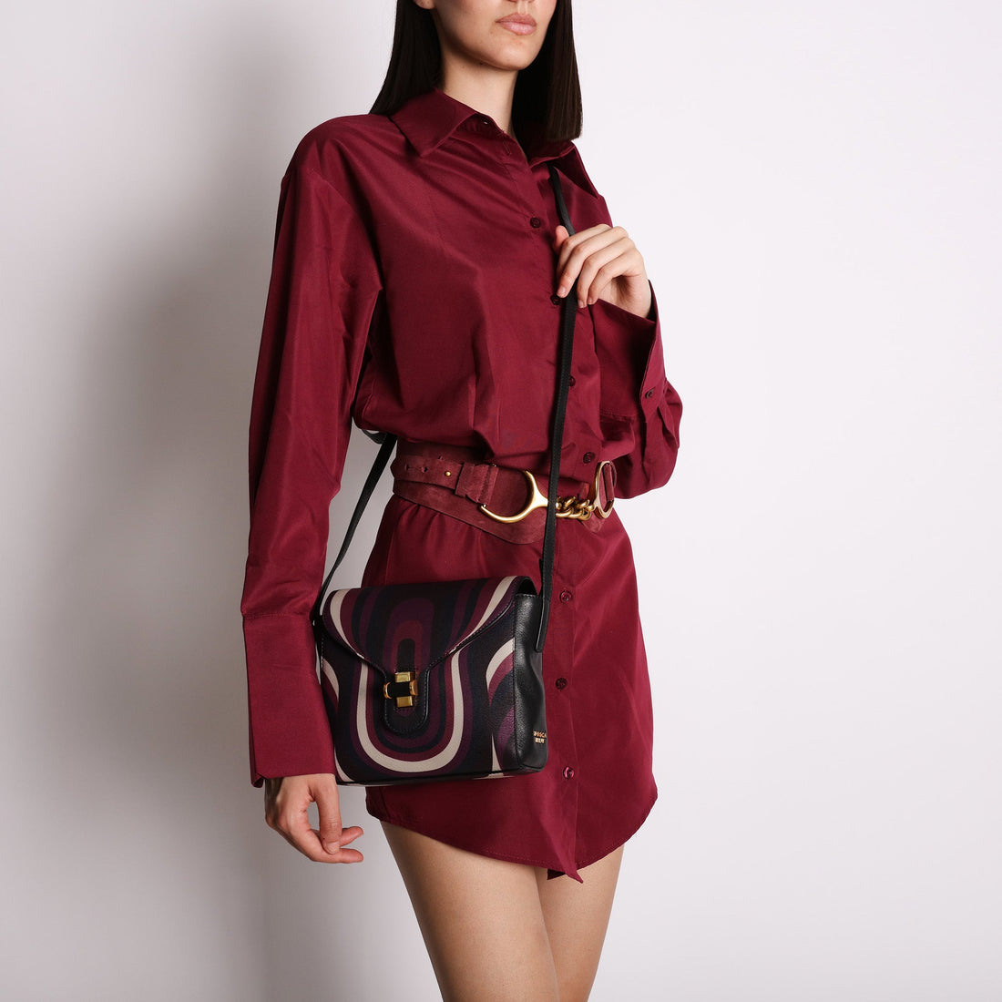 Borsa a tracolla Grace con stampa colore bordeaux