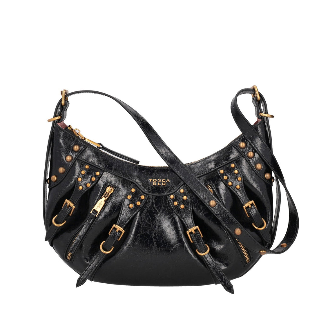 Borsa a tracolla Shirley con borchie colore nero