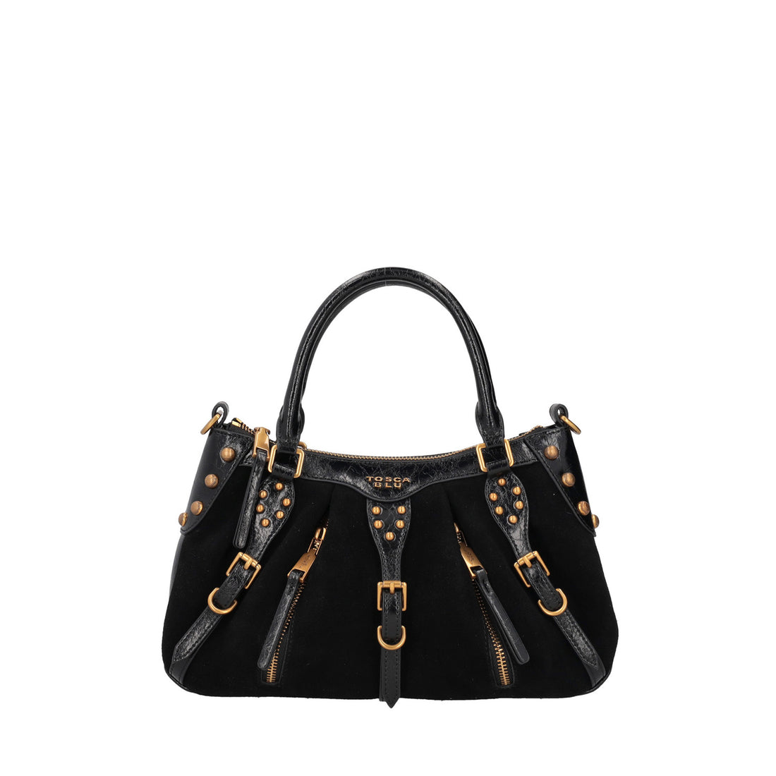 Borsa a mano in pelle scamosciata Shirley colore nero