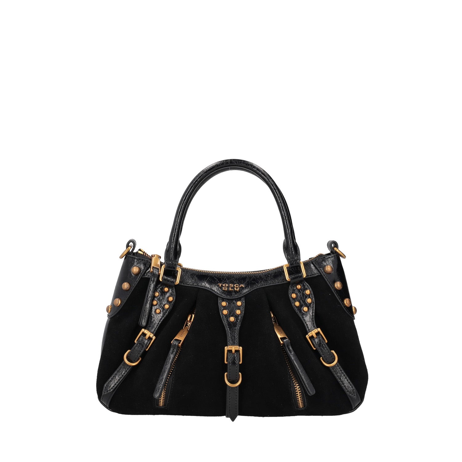 Borsa a mano in pelle scamosciata Shirley colore nero
