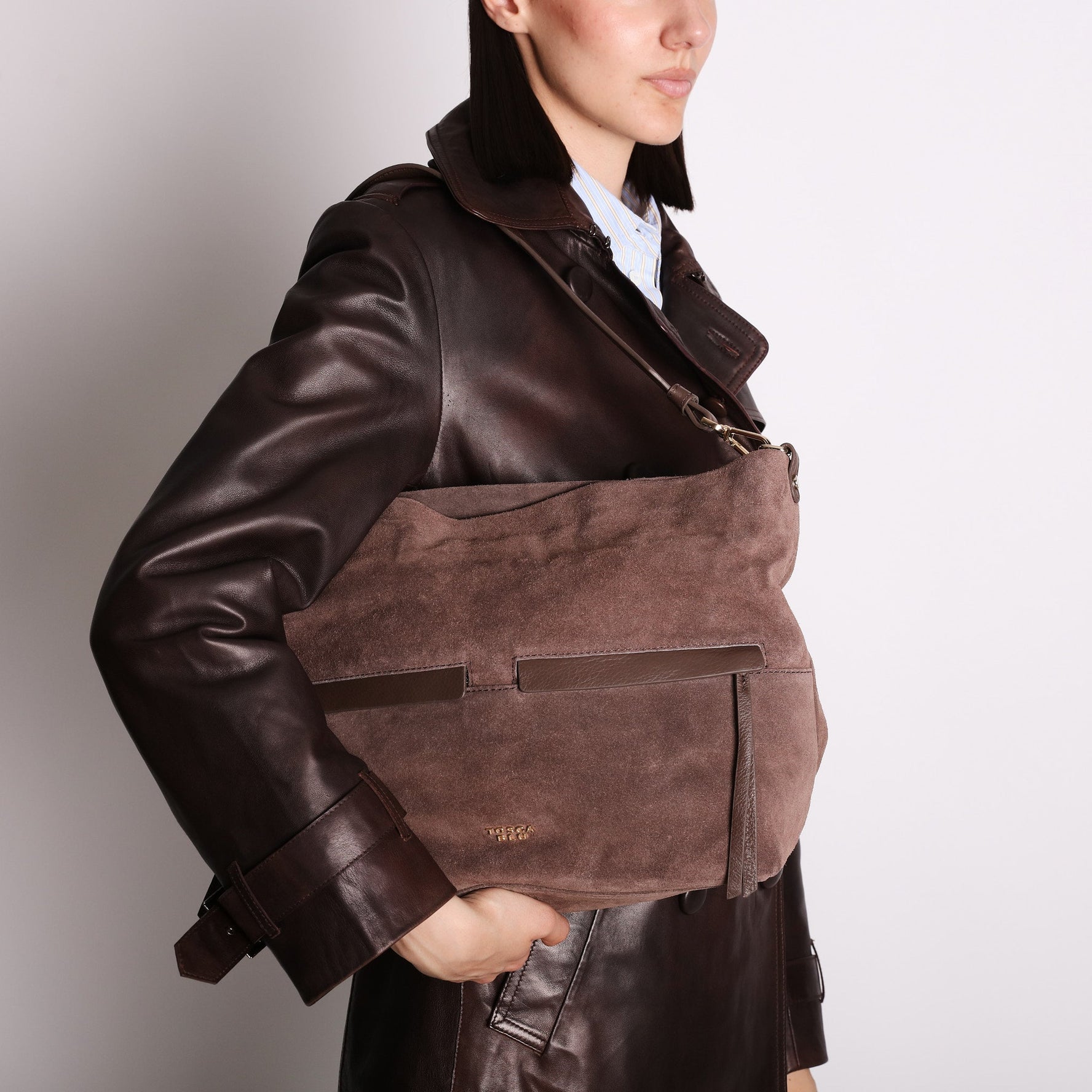 dark brown marlowe suede shopping bag