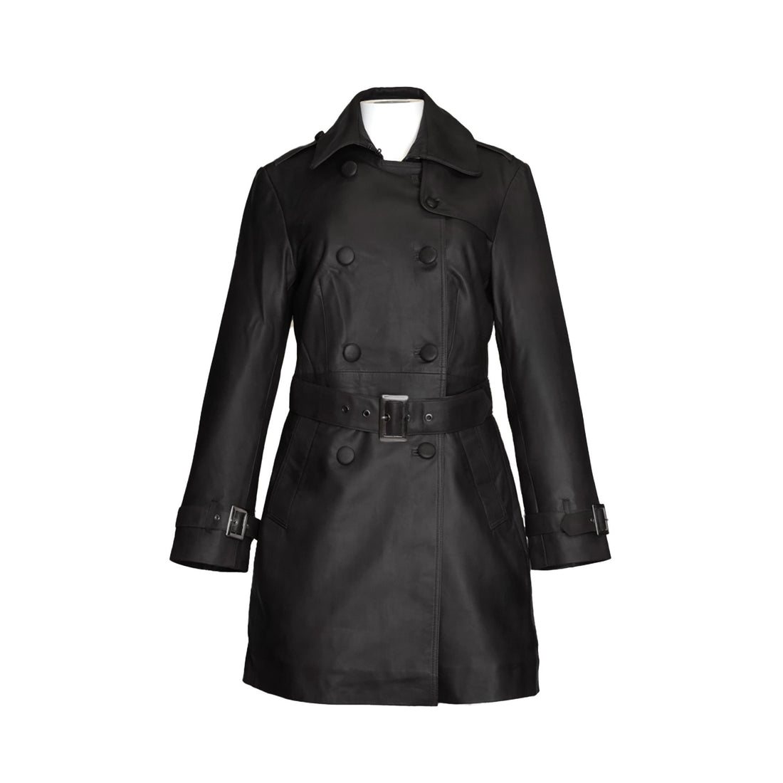 black long leather trench coat