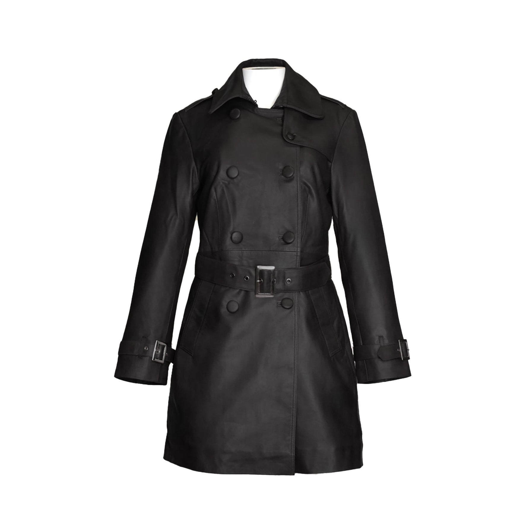 black long leather trench coat