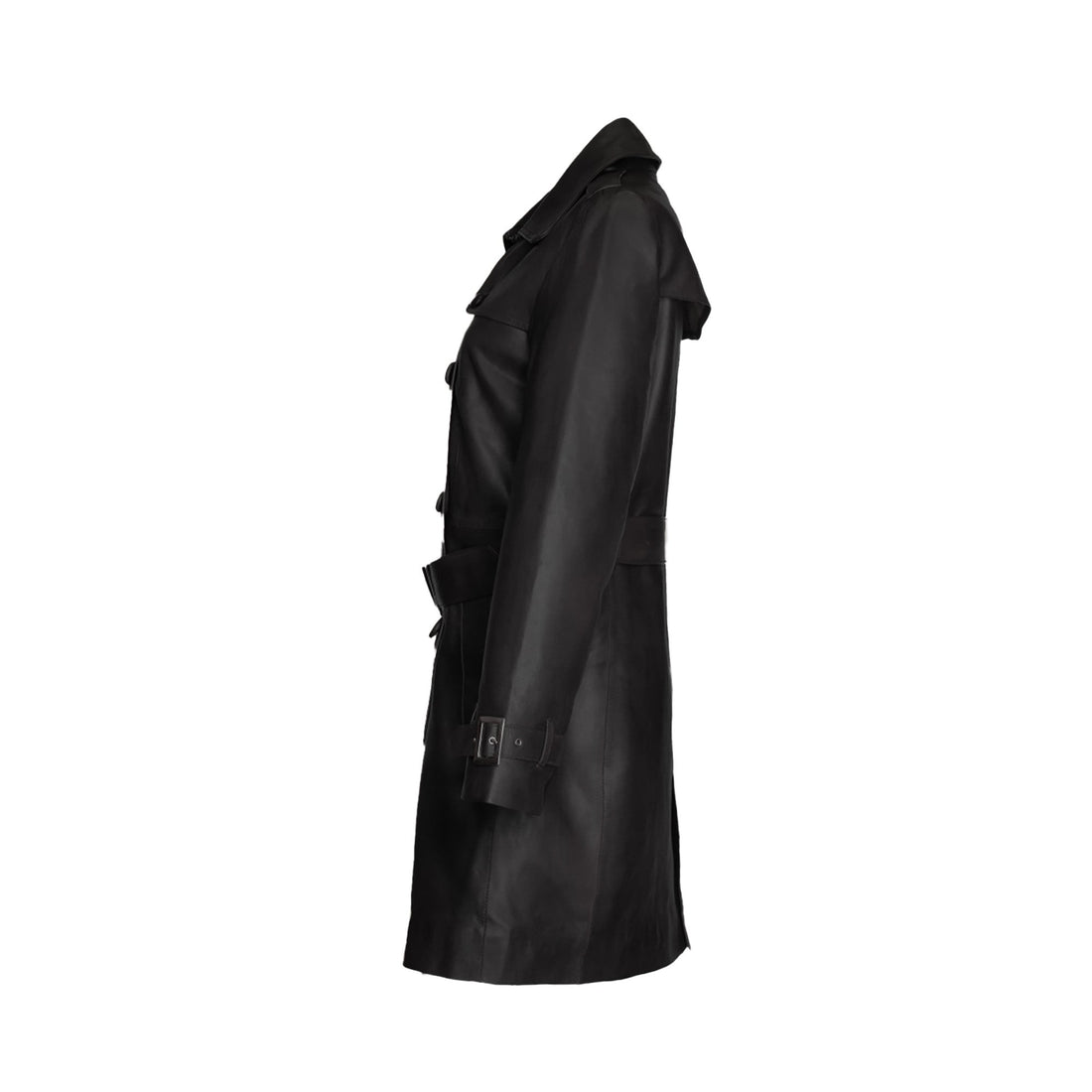 black long leather trench coat