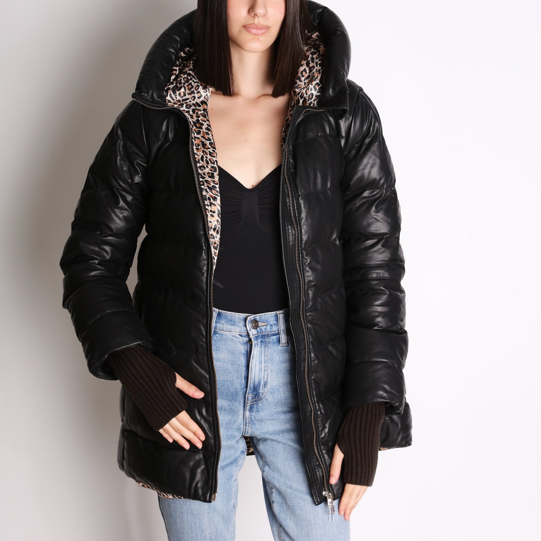 black long leather jacket