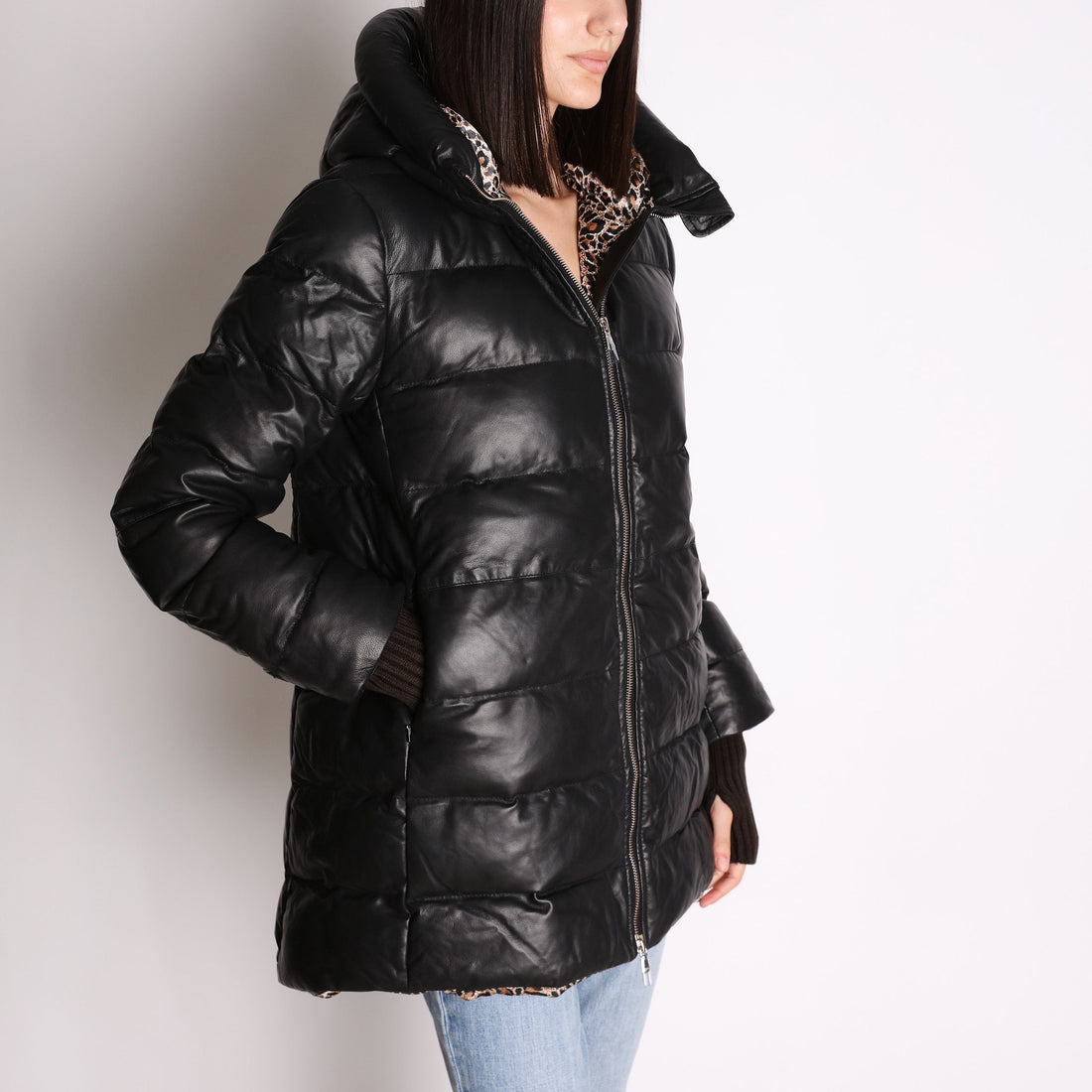 black long leather jacket