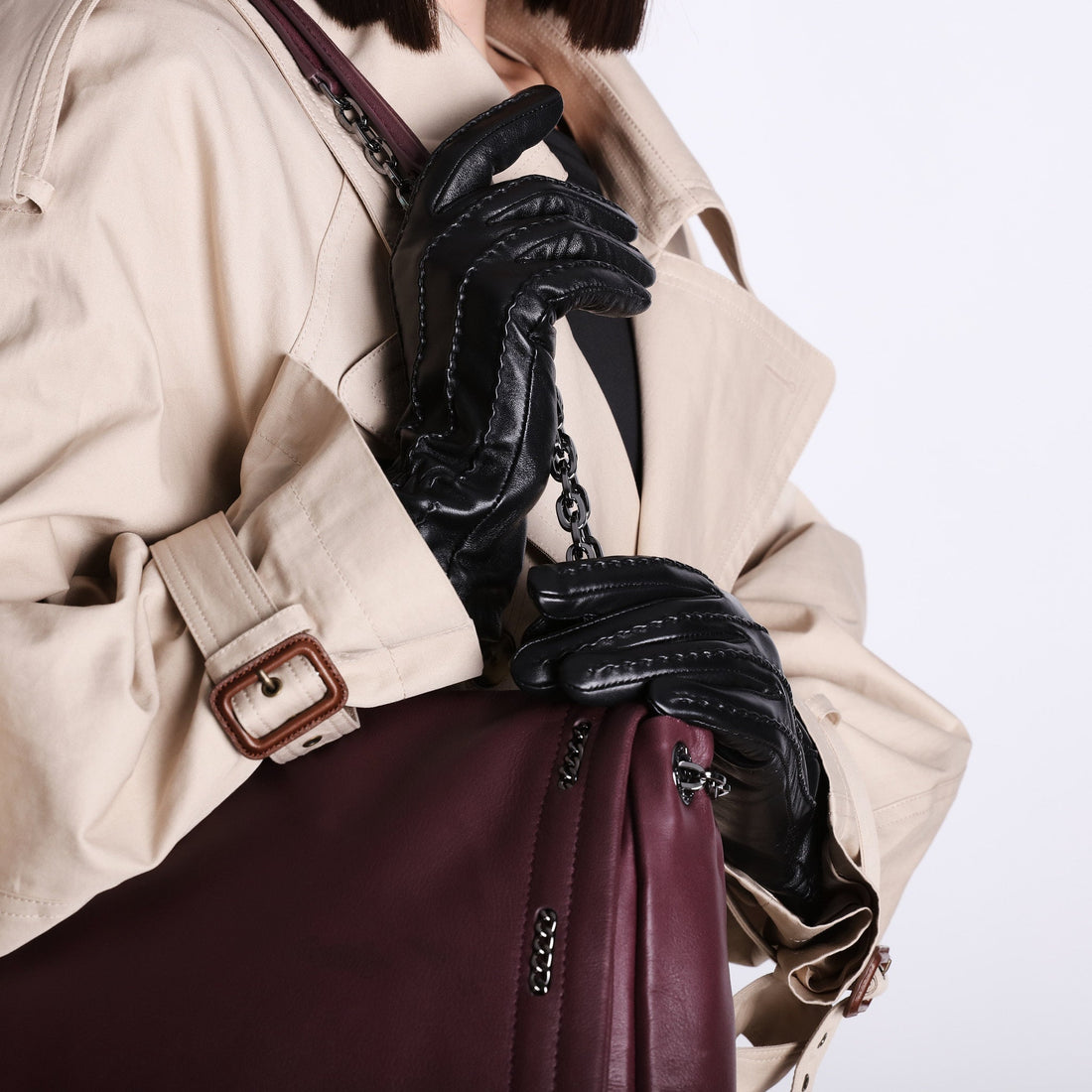 black leather gloves