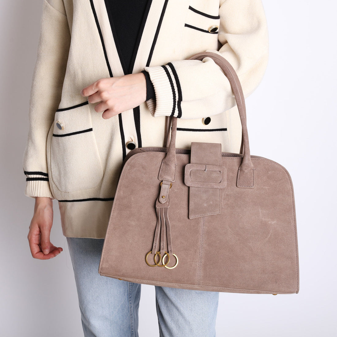 Shopping Rachel in pelle scamosciata colore fango