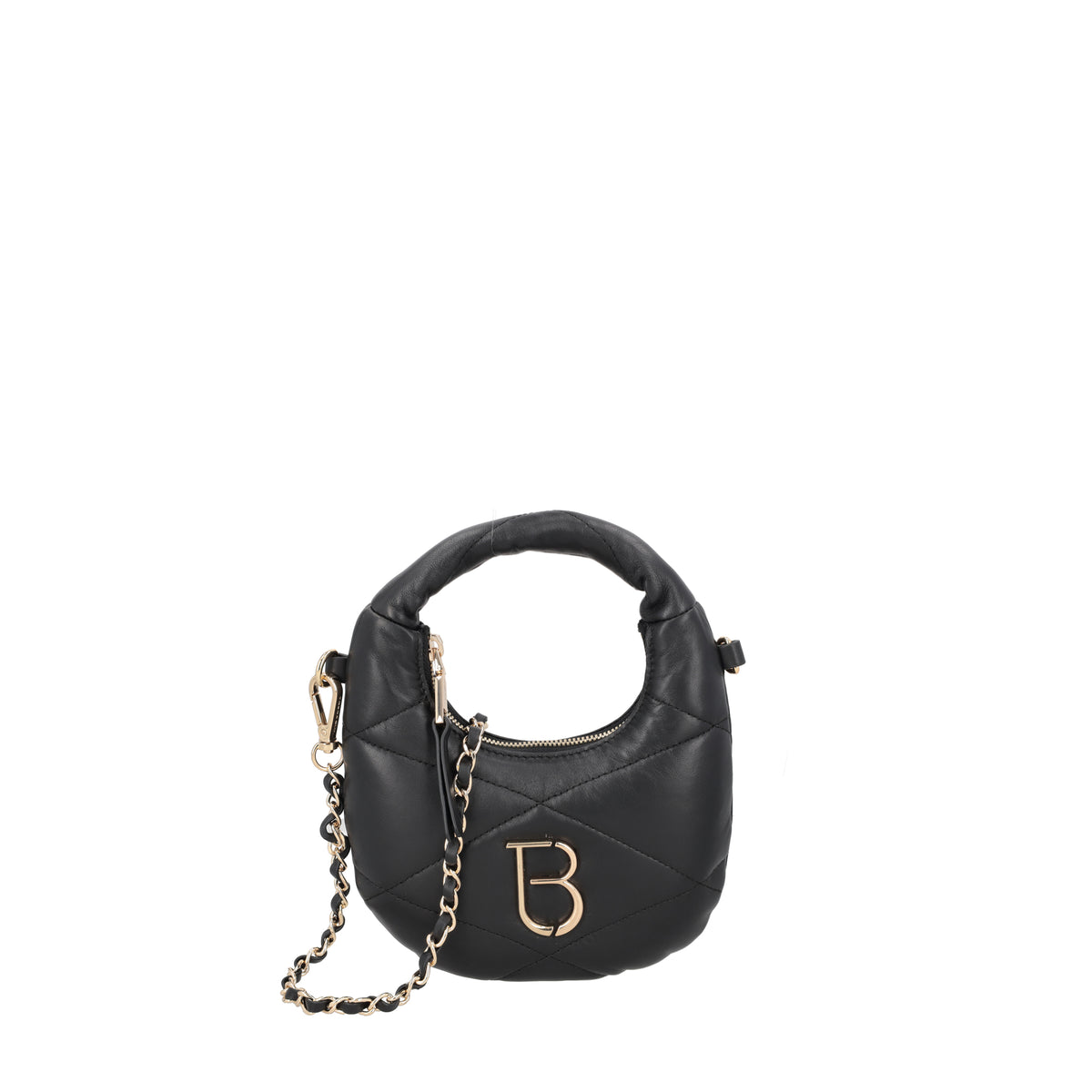 BLACK Mini leather top-handle bag with chain