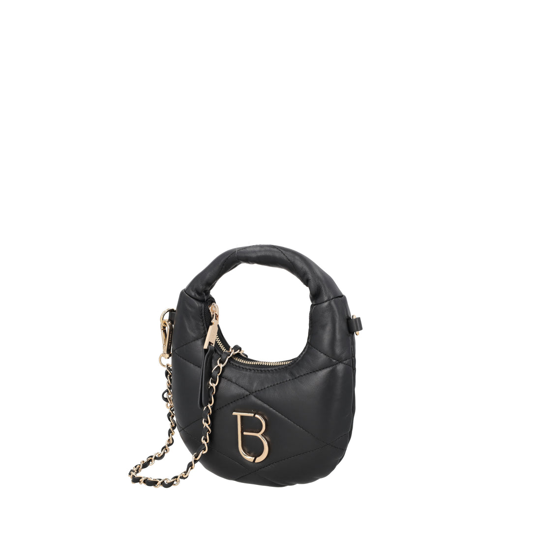 Borsa a mano mini in pelle con catena colore nero