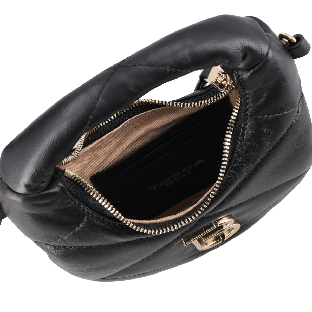 BLACK Mini leather top-handle bag with chain
