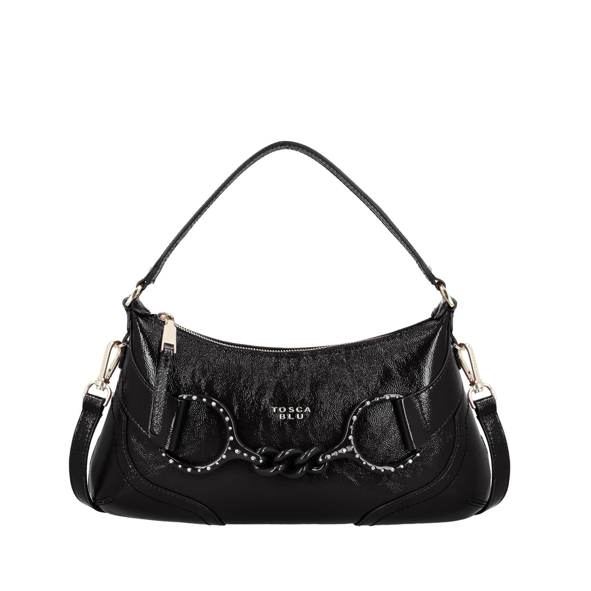 BLACK Cecilia shiny crossbody bag