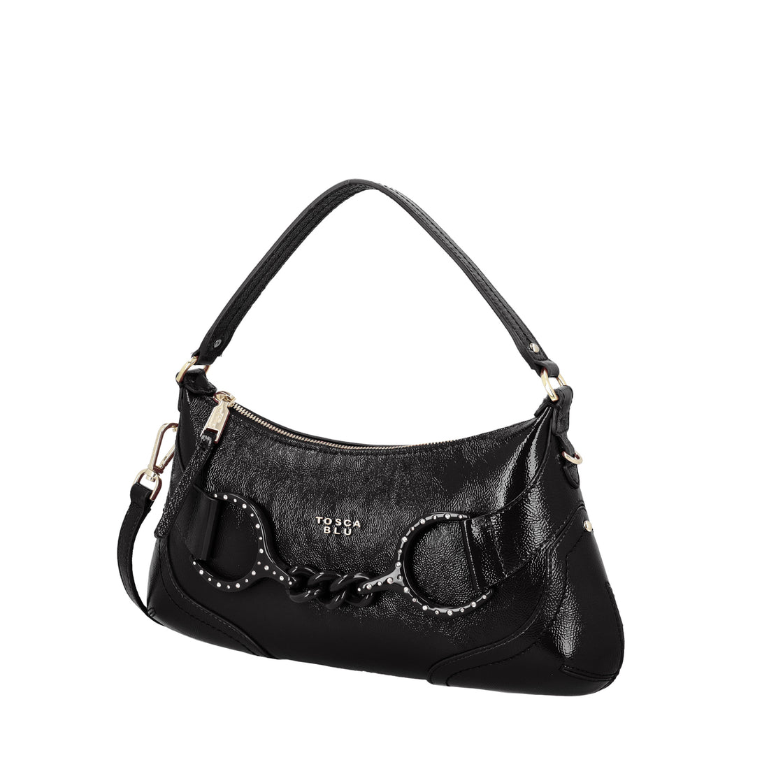 BLACK Cecilia shiny crossbody bag