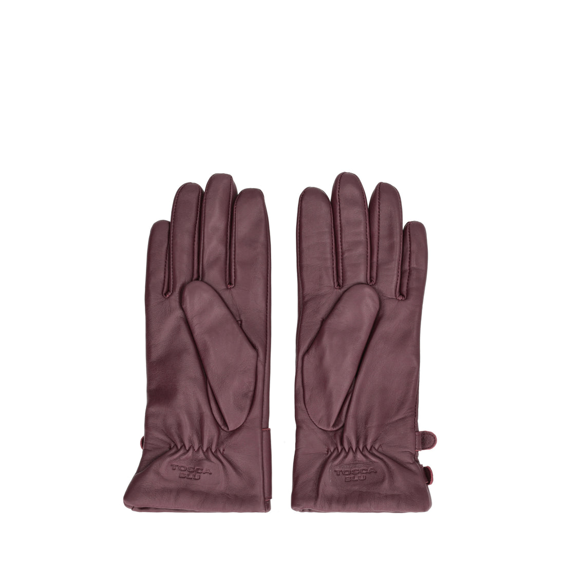 Guanto in pelle con fibbiette colore bordeaux