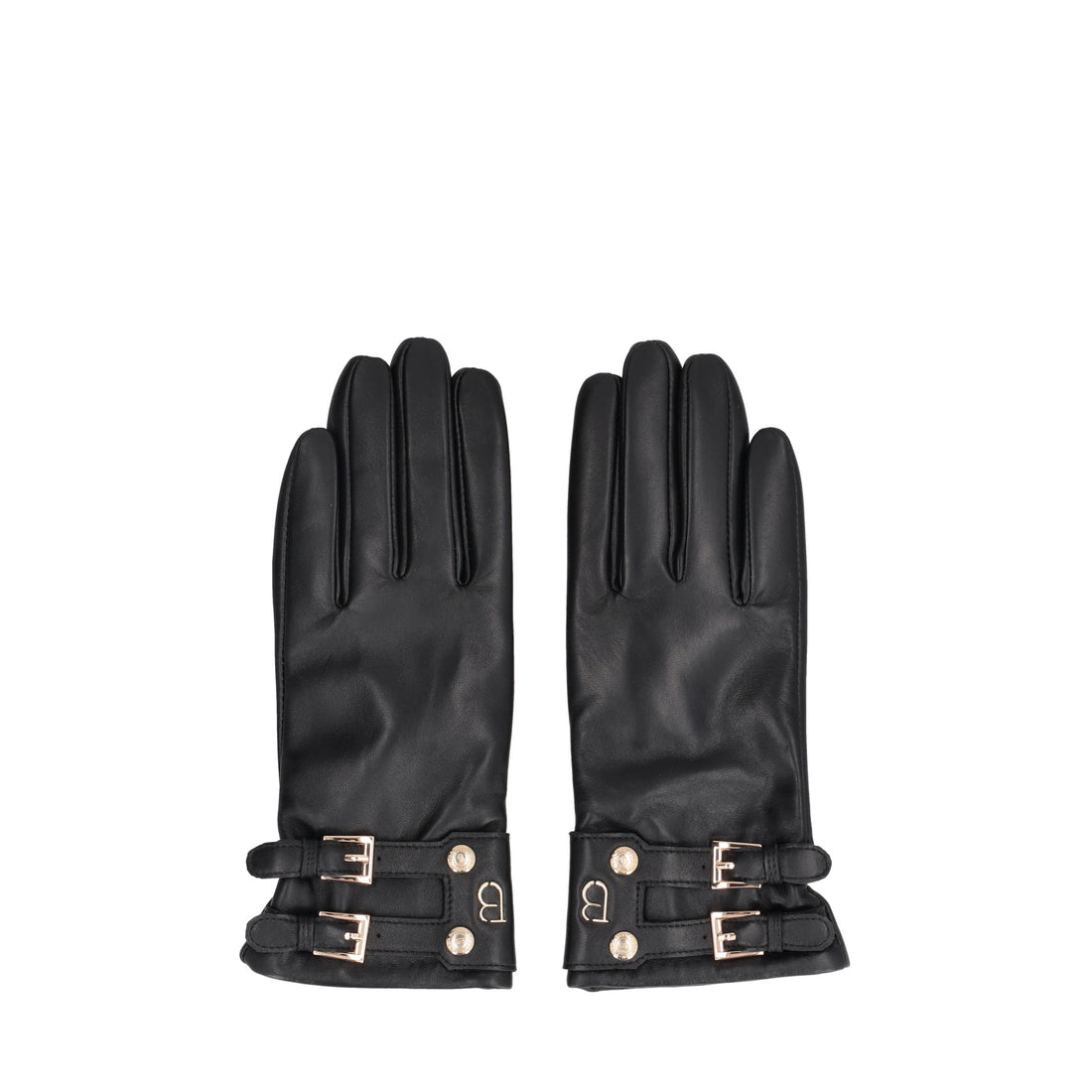 Guanto in pelle con fibbiette colore nero