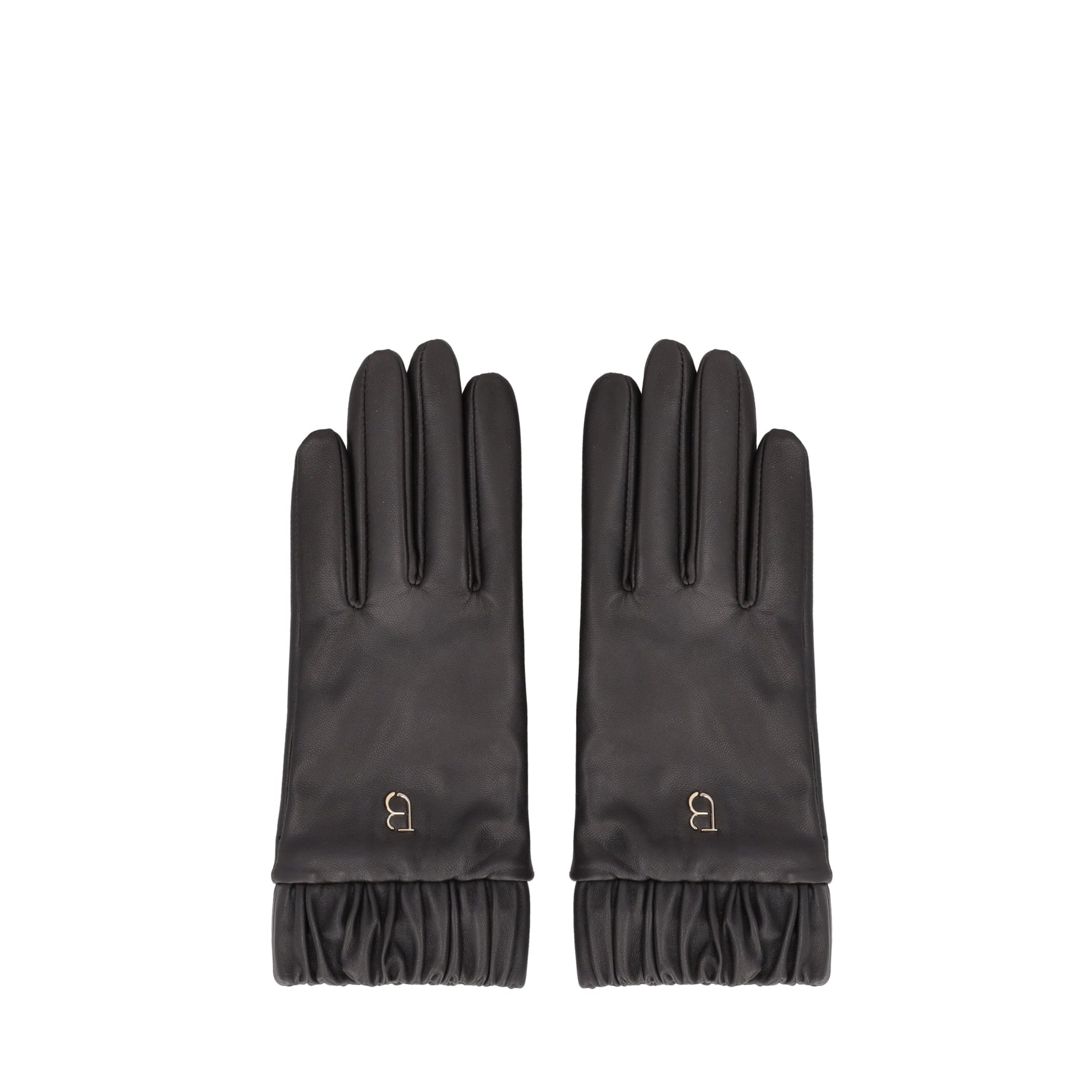 DARK BROWN Leather glove with gathered wrist