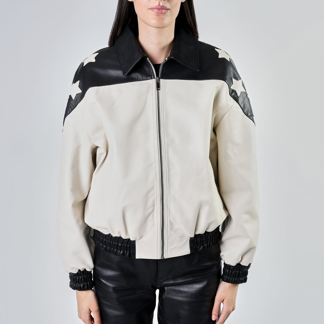 Giubbotto con stelle in pelle Roxanne colore latte