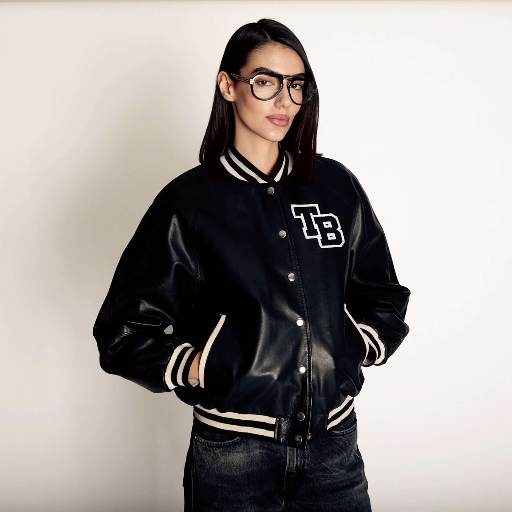 Giubbotto in pelle logato TB colore nero
