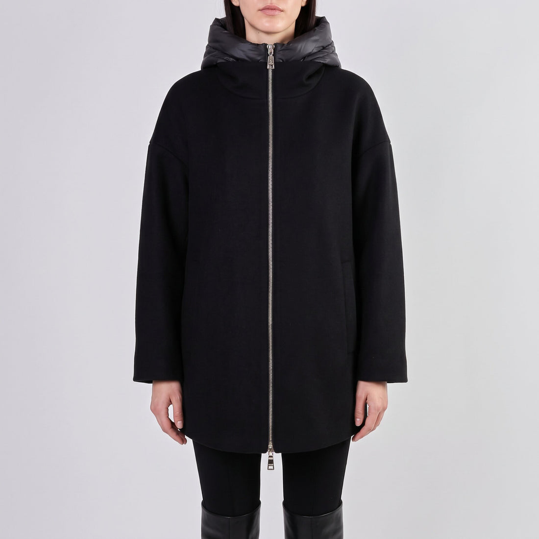 BLACK Iris long puffer jacket with zip
