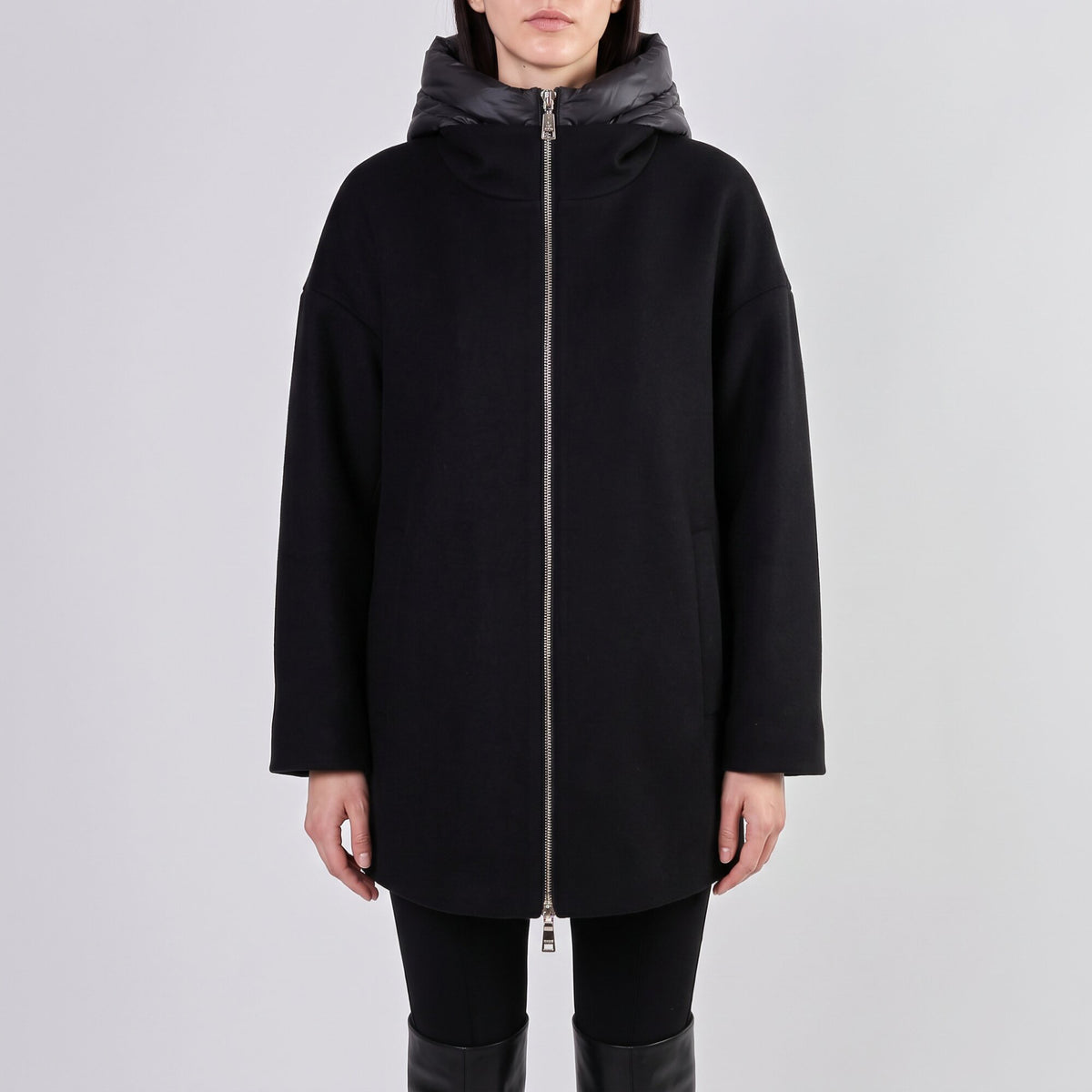 BLACK Iris long puffer jacket with zip