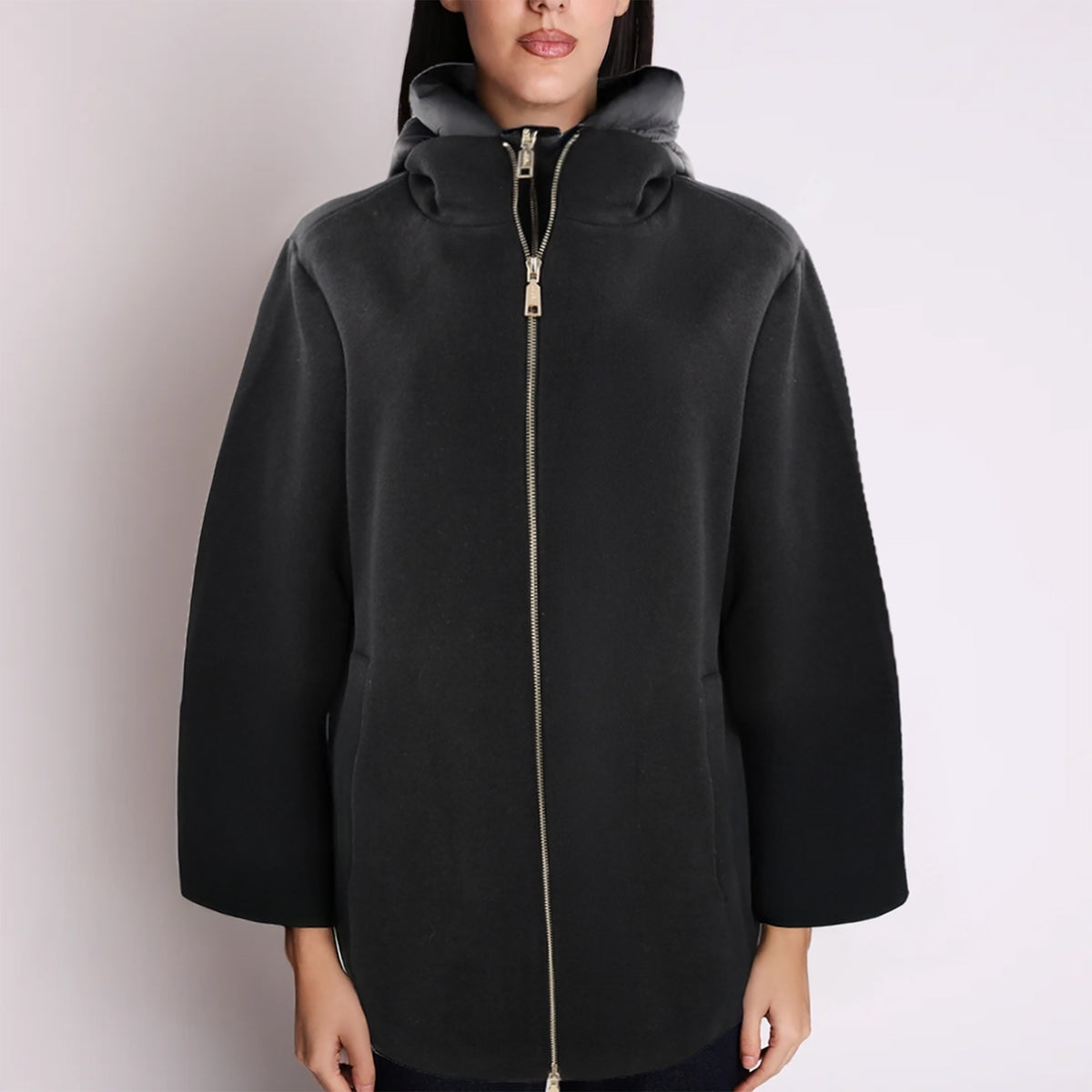 BLACK Iris long puffer jacket with zip