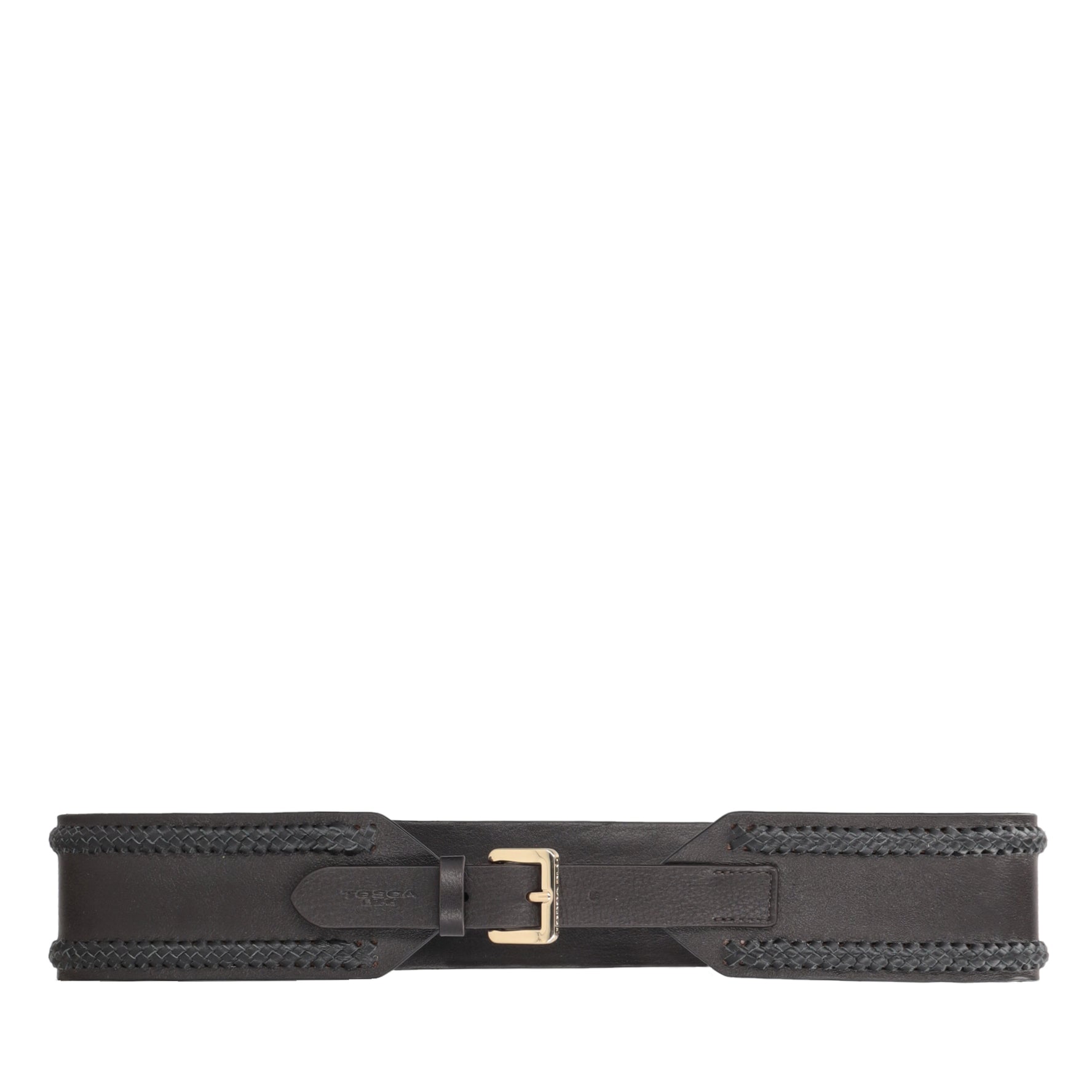 DARK BROWN High-waisted leather belt