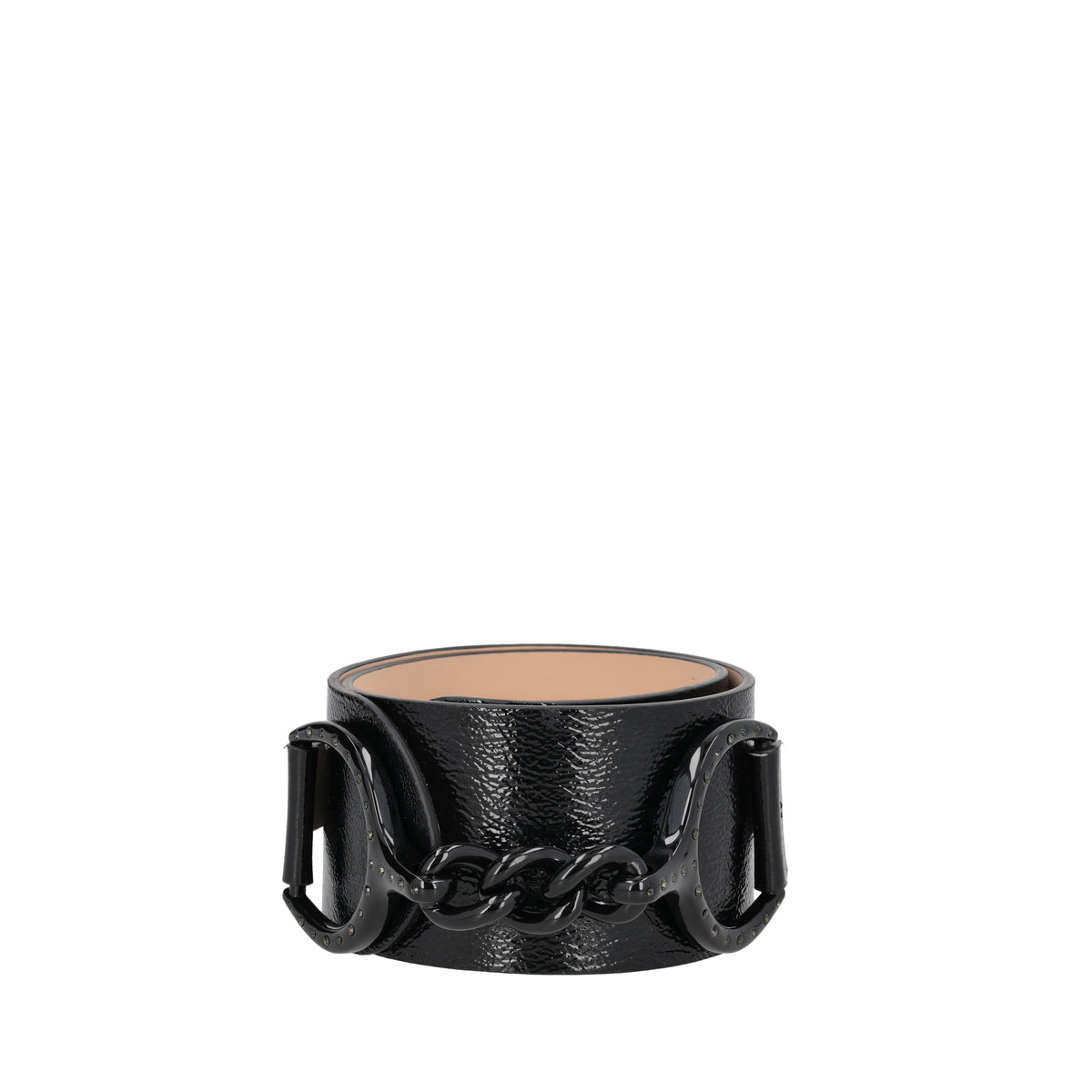 BLACK Leather belt with stirrup buckle