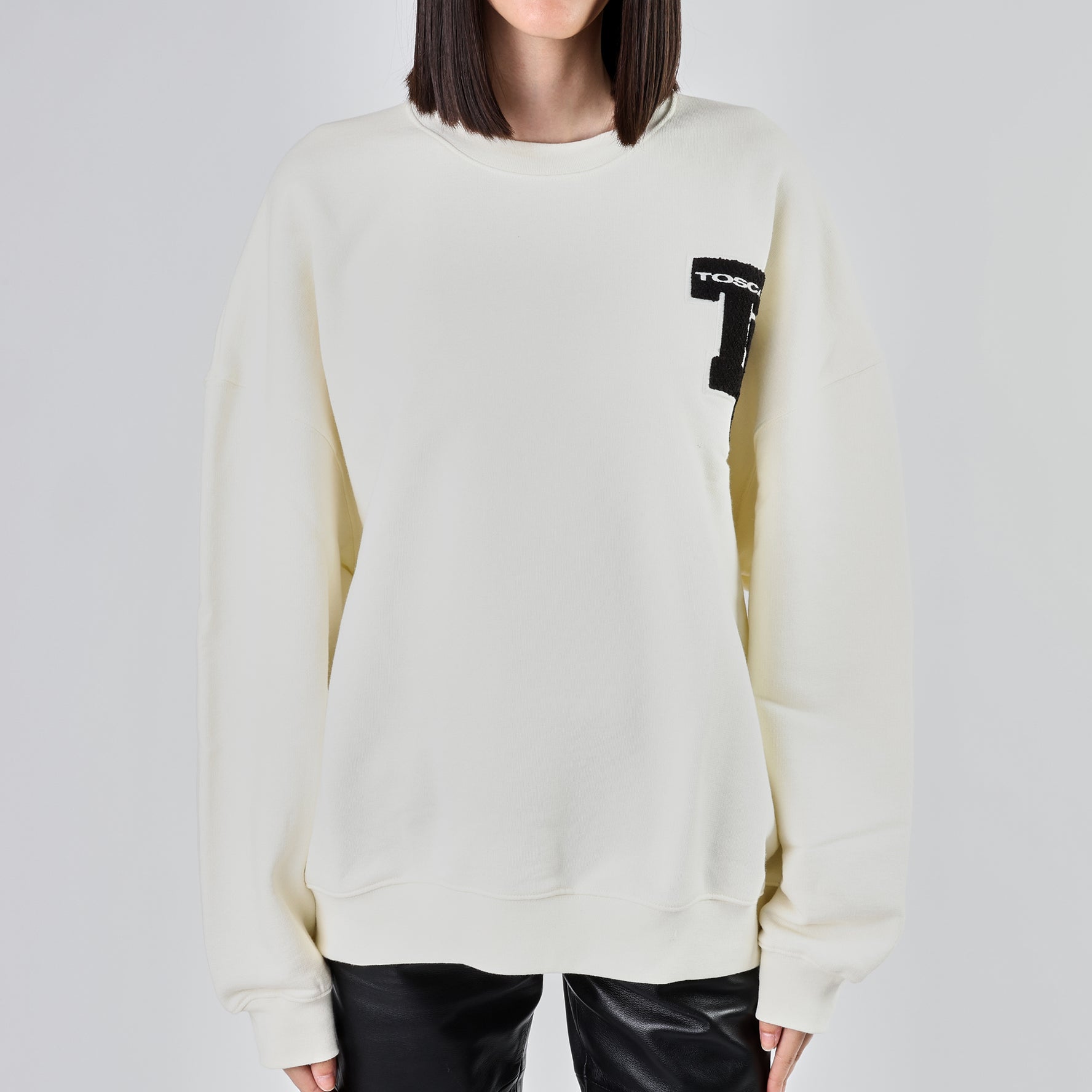 Felpa college con logo TB colore latte