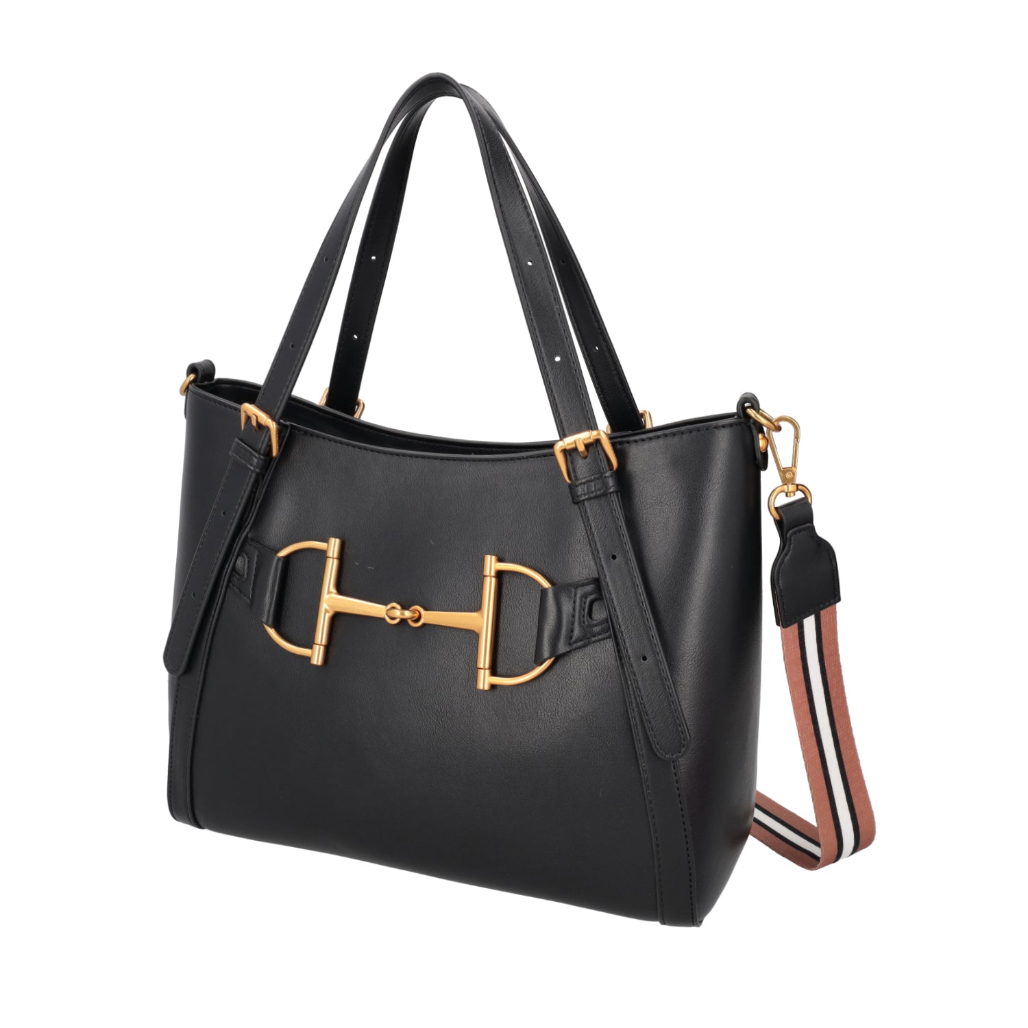 BLACK TULIPANO SHOPPING BAG WITH SHOULDER STRAP