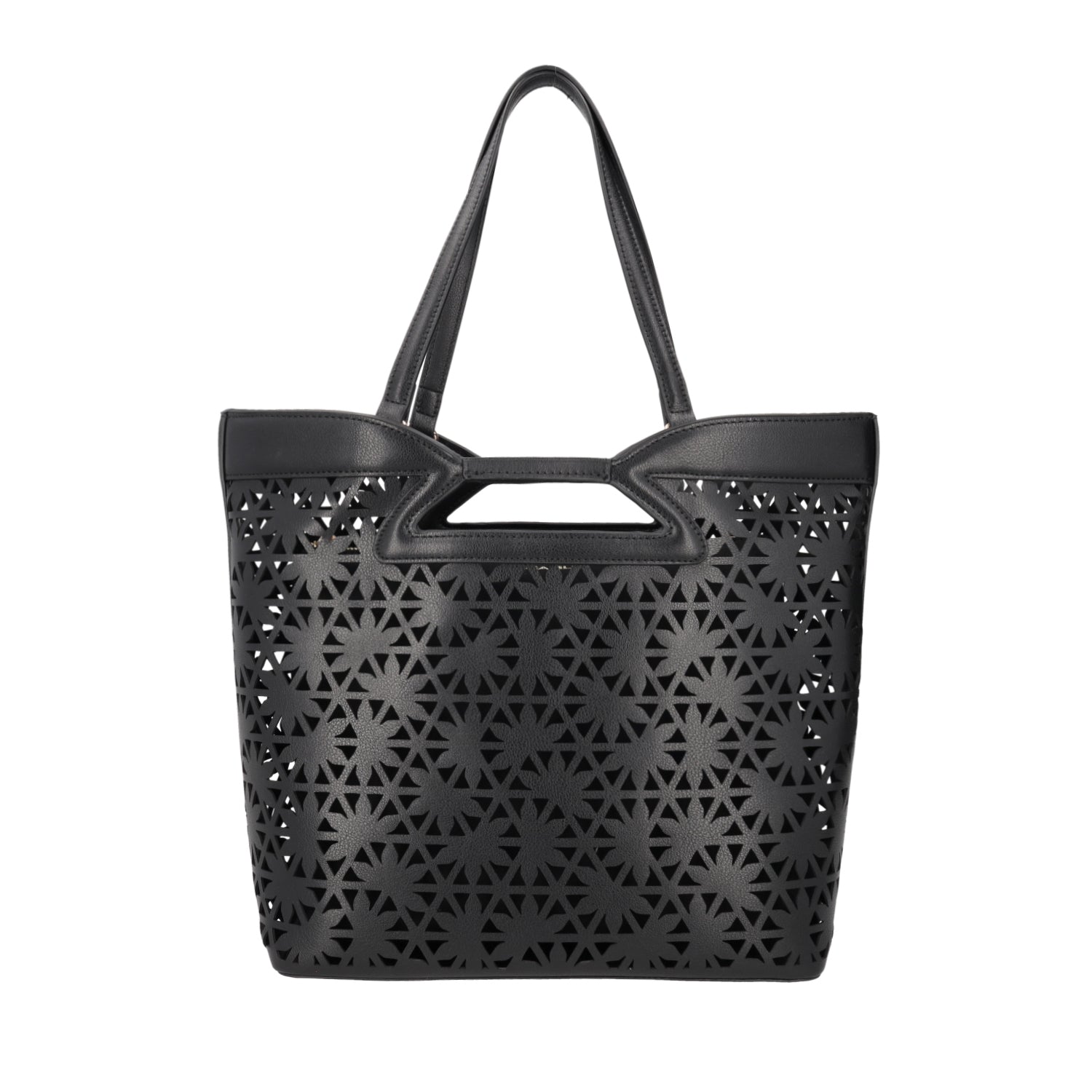 BLACK PEONIA LASERED SHOPPING BAG WITH DOUBLE HANDLE