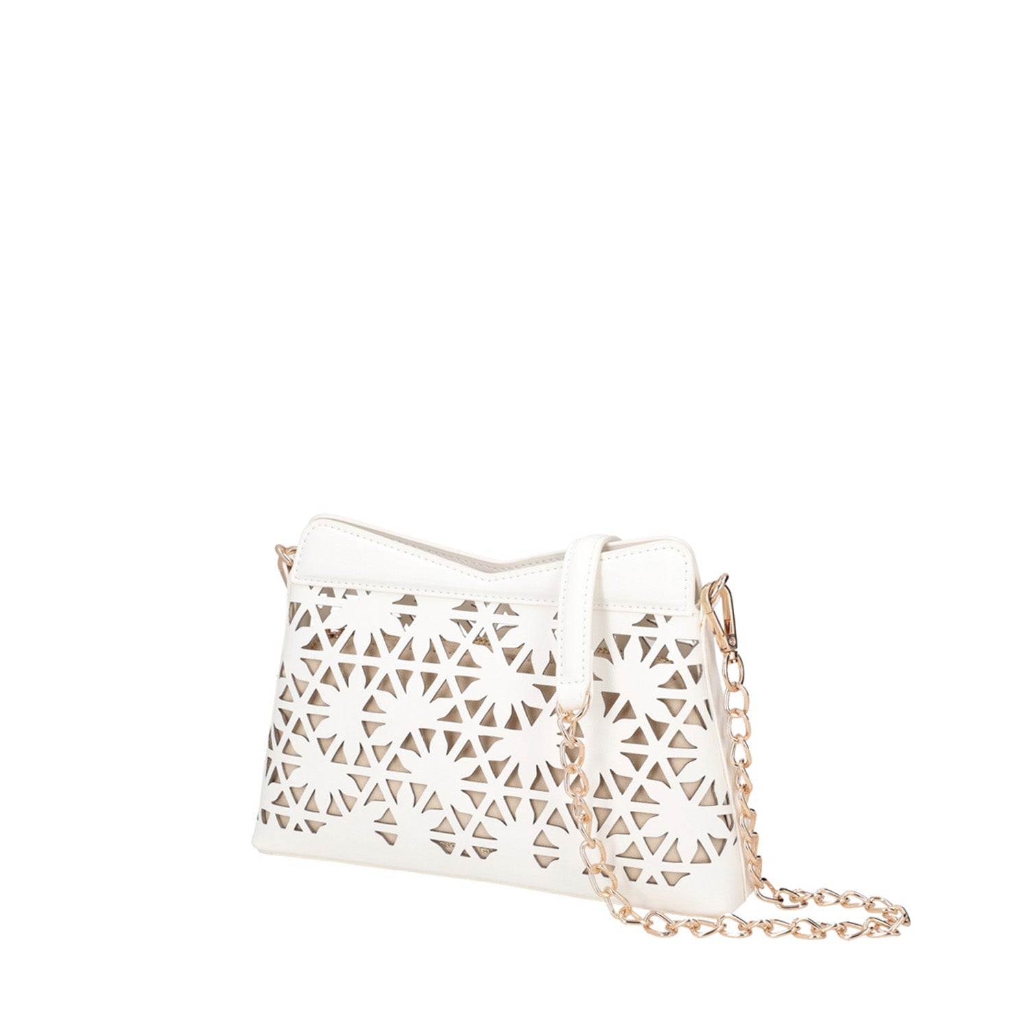 WHITE PEONIA LASERED CROSSBODY BAG WITH GOLD CHAIN