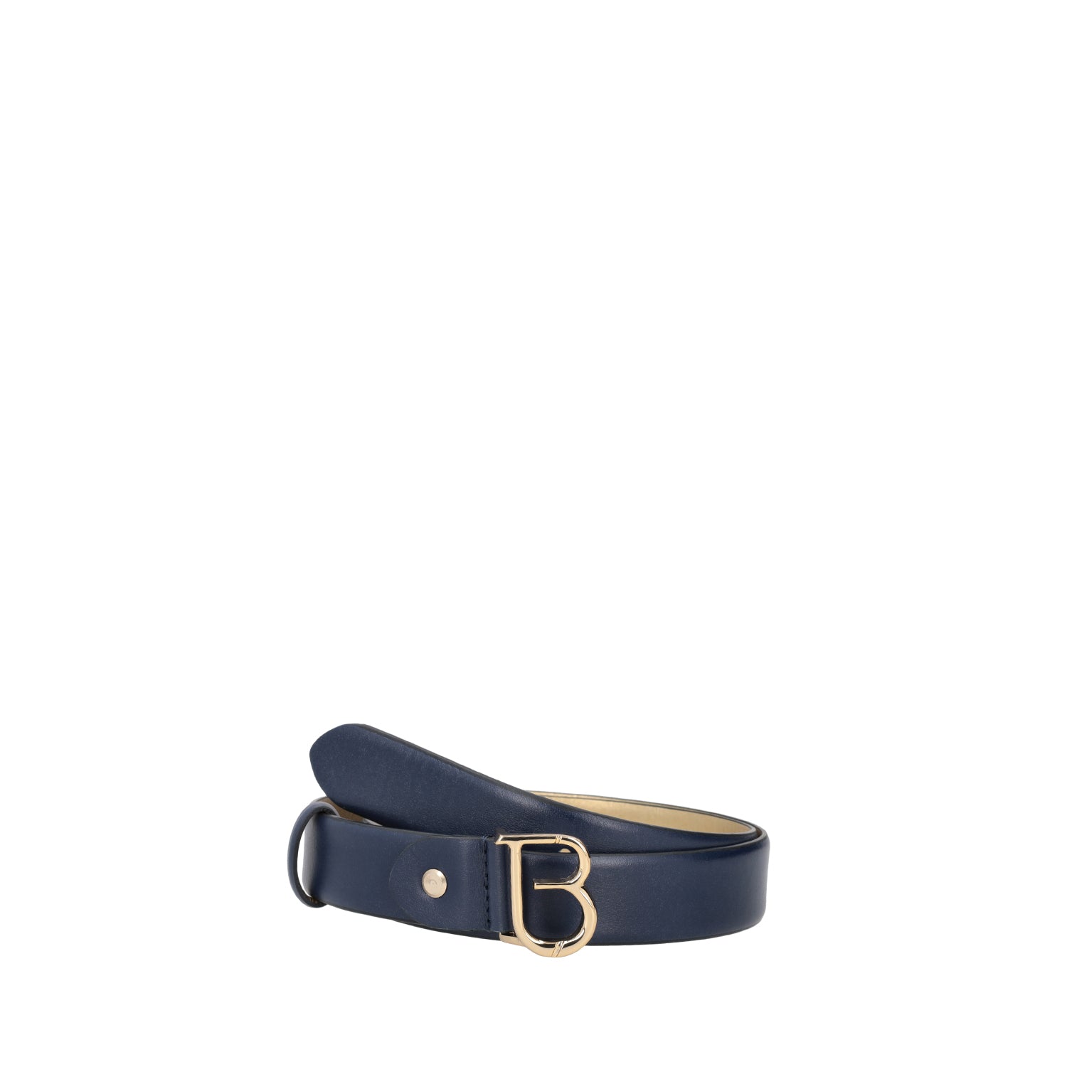 BLUE ITALIAN MADE BELT IN LEATHER WITH GOLD BUCKLE