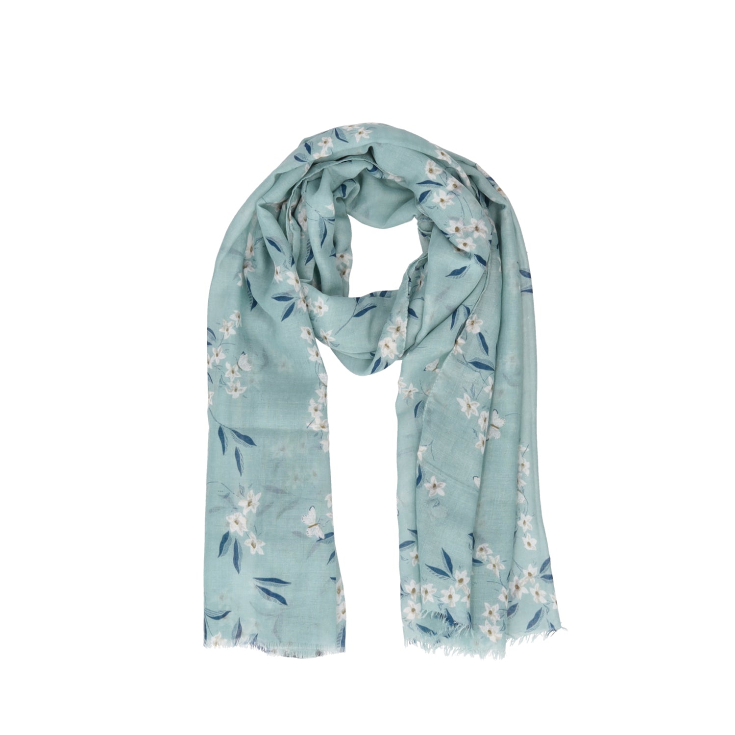 LIGHT BLUE AQUAMARINA SCARF WITH FLORAL PATTERN