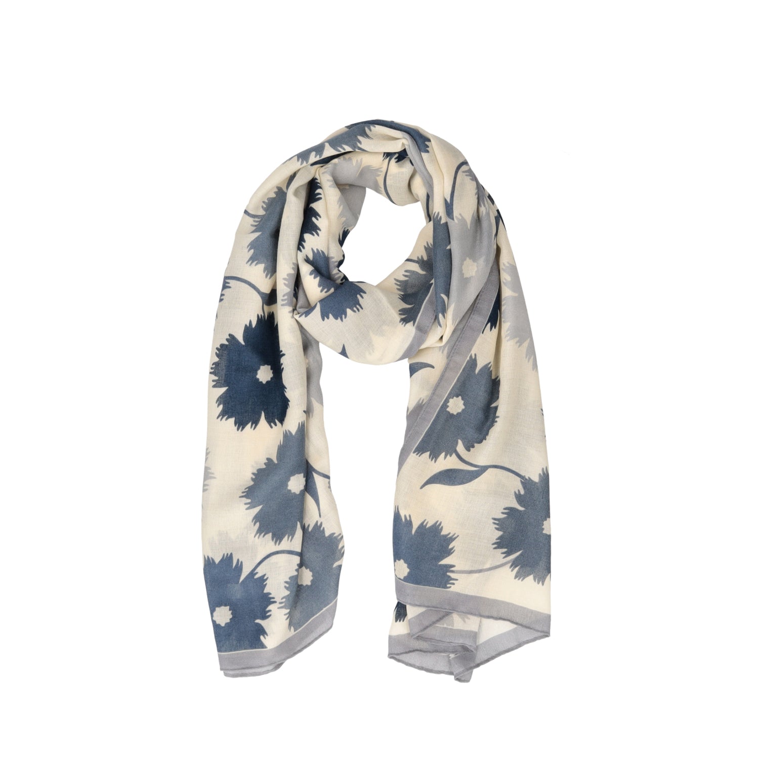 BLUE BERILLO SCARF WITH MAXI PRINTED FLOWERS