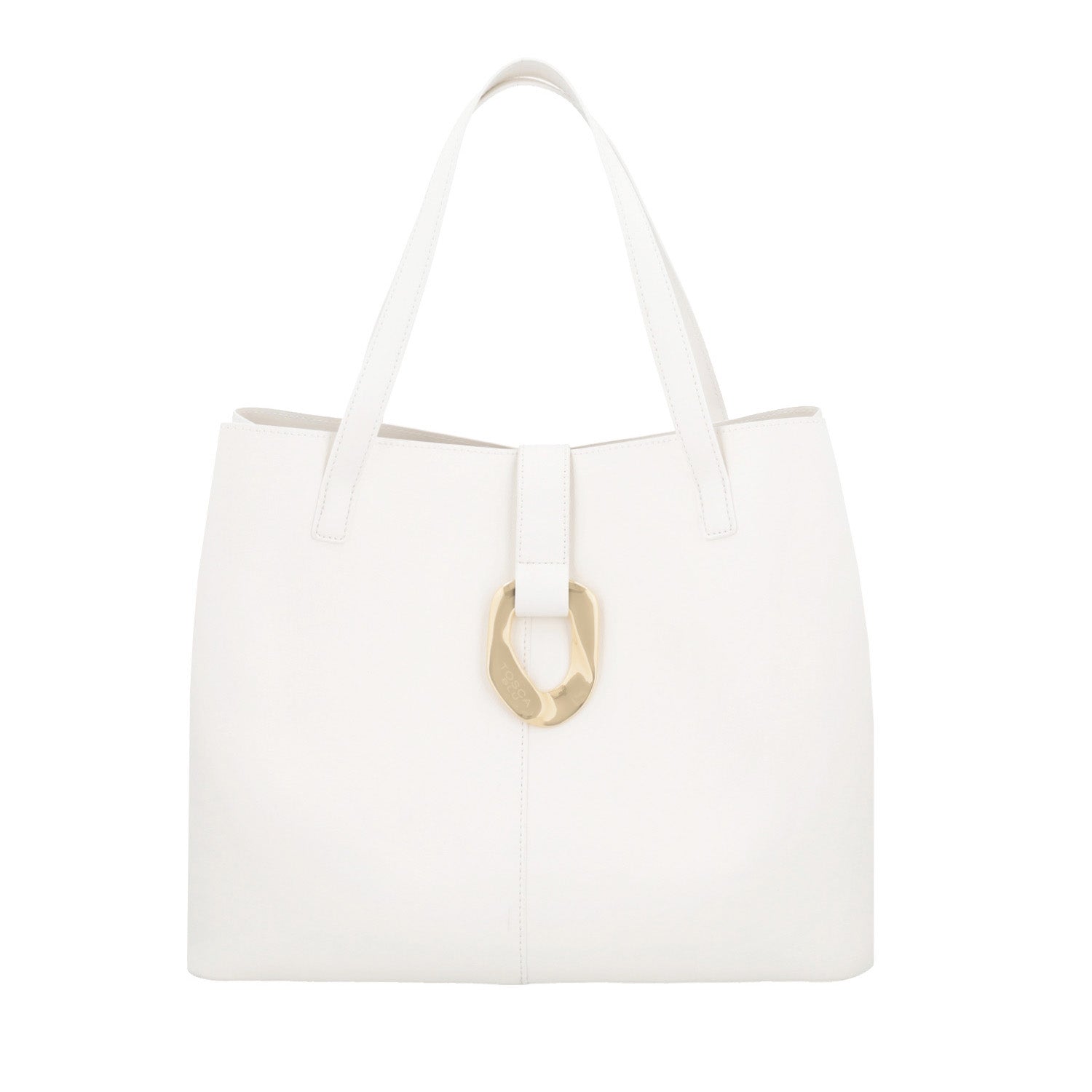 WHITE PRIMULA SHOPPING BAG WITH GOLDEN ACCESSORY