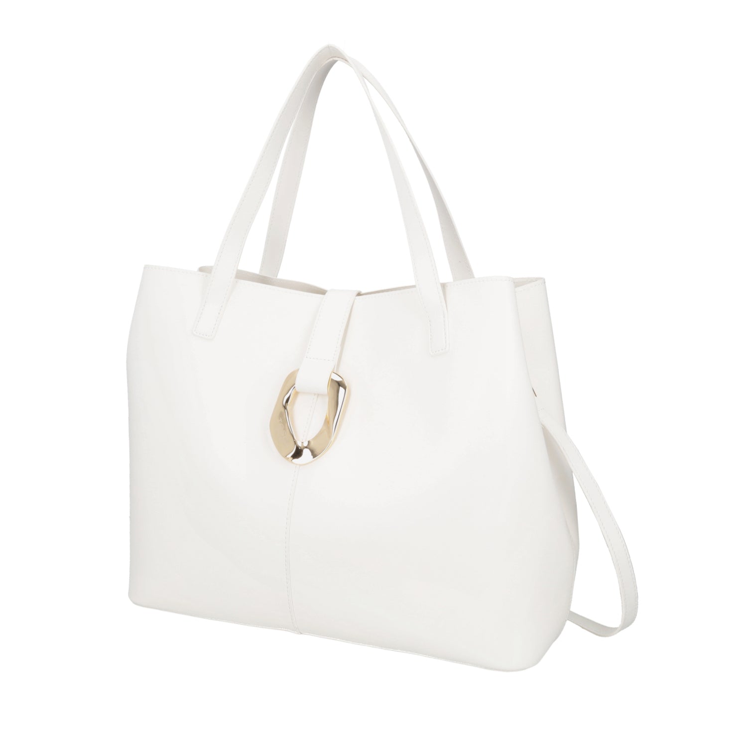WHITE PRIMULA SHOPPING BAG WITH GOLDEN ACCESSORY