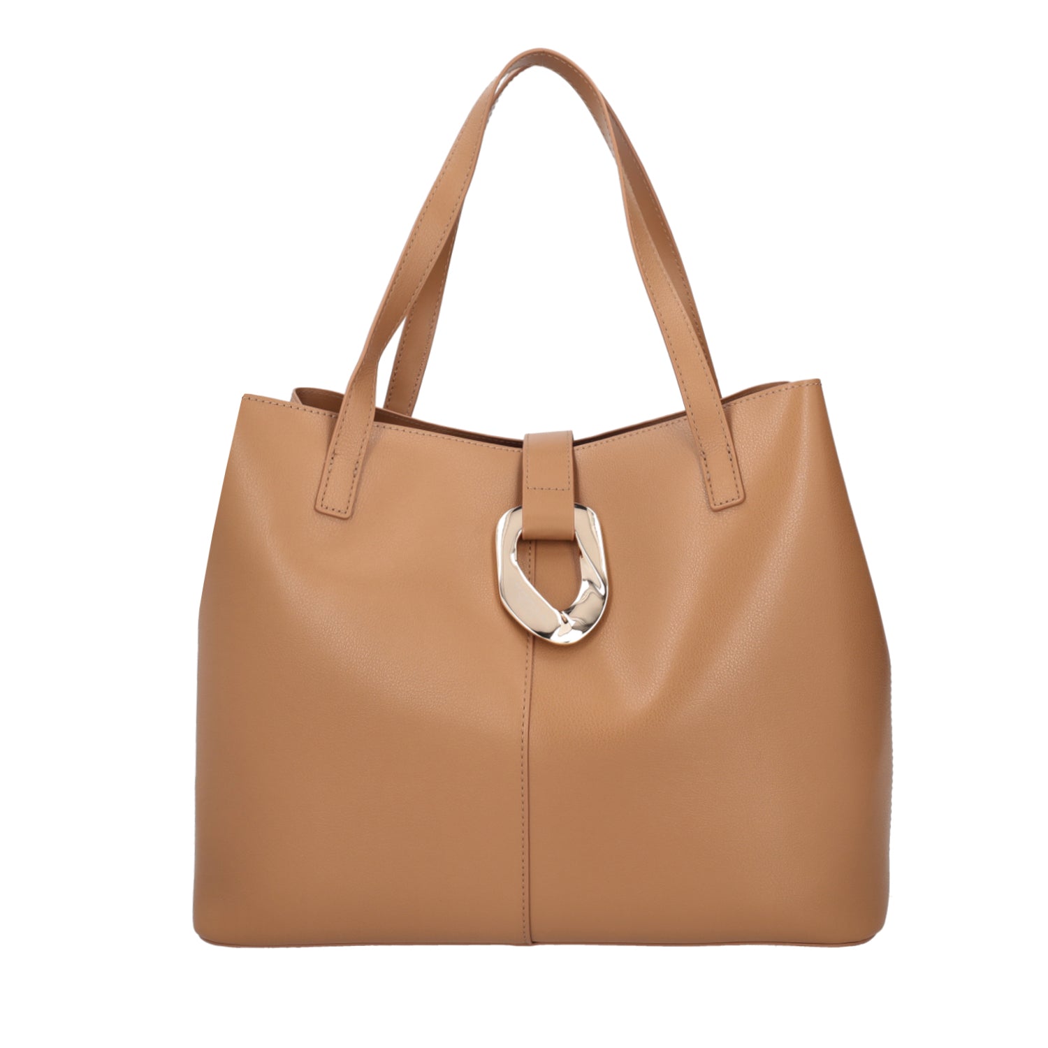 TAN PRIMULA SHOPPING BAG WITH GOLDEN ACCESSORY
